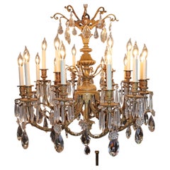 Early 20th Century French Louis XV Style Bronze and Crystal Chandlier 30 X 30