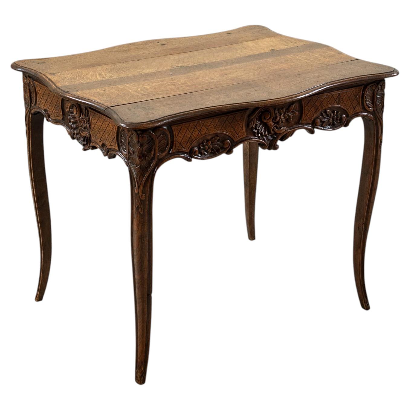 Early 20th Century French Louis XV Style Hand Carved Oak Side Table