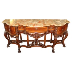 Early 20th Century French Louis XV Style Marble Top Inlaid Walnut Sideboard