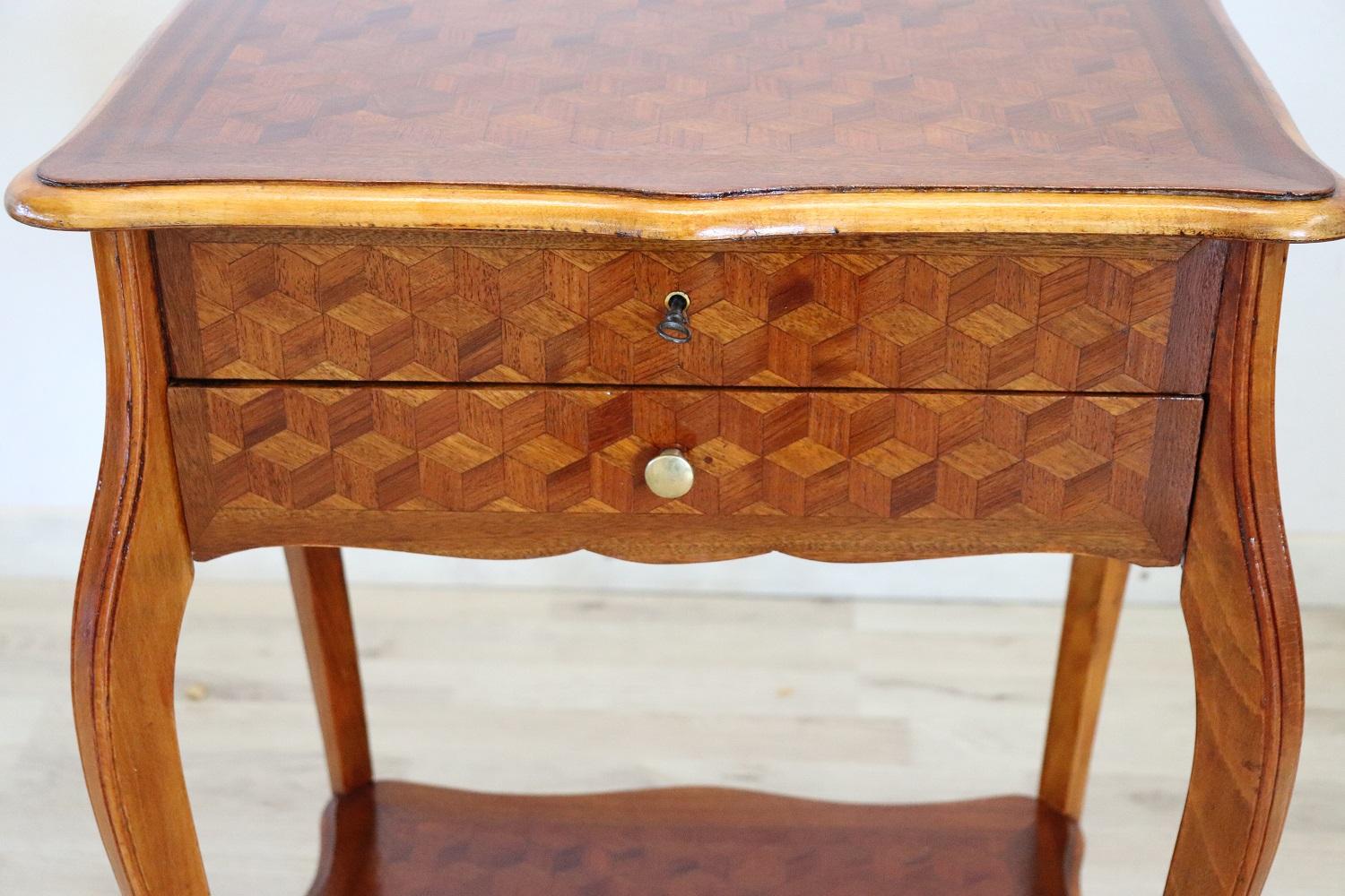 Mid-20th Century Early 20th Century French Louis XV Style Marquetry Wood Side Table Vanity Table