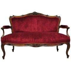 Antique Early 20th Century French Louis XV Style Shell Carved Mahogany Sofa Settee