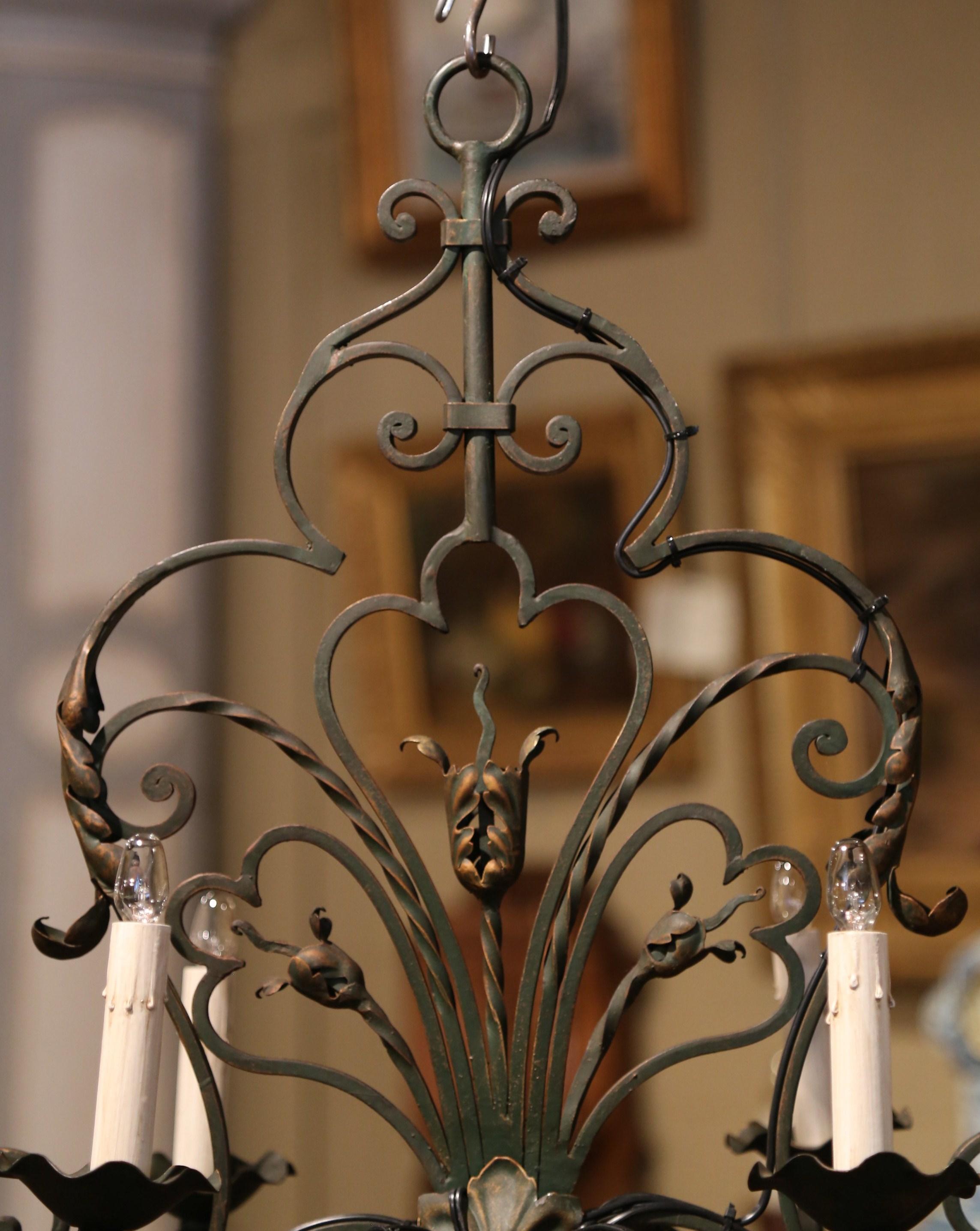 Early 20th Century French Louis XV Verdigris and Gilt Six-Light Iron Chandelier 2