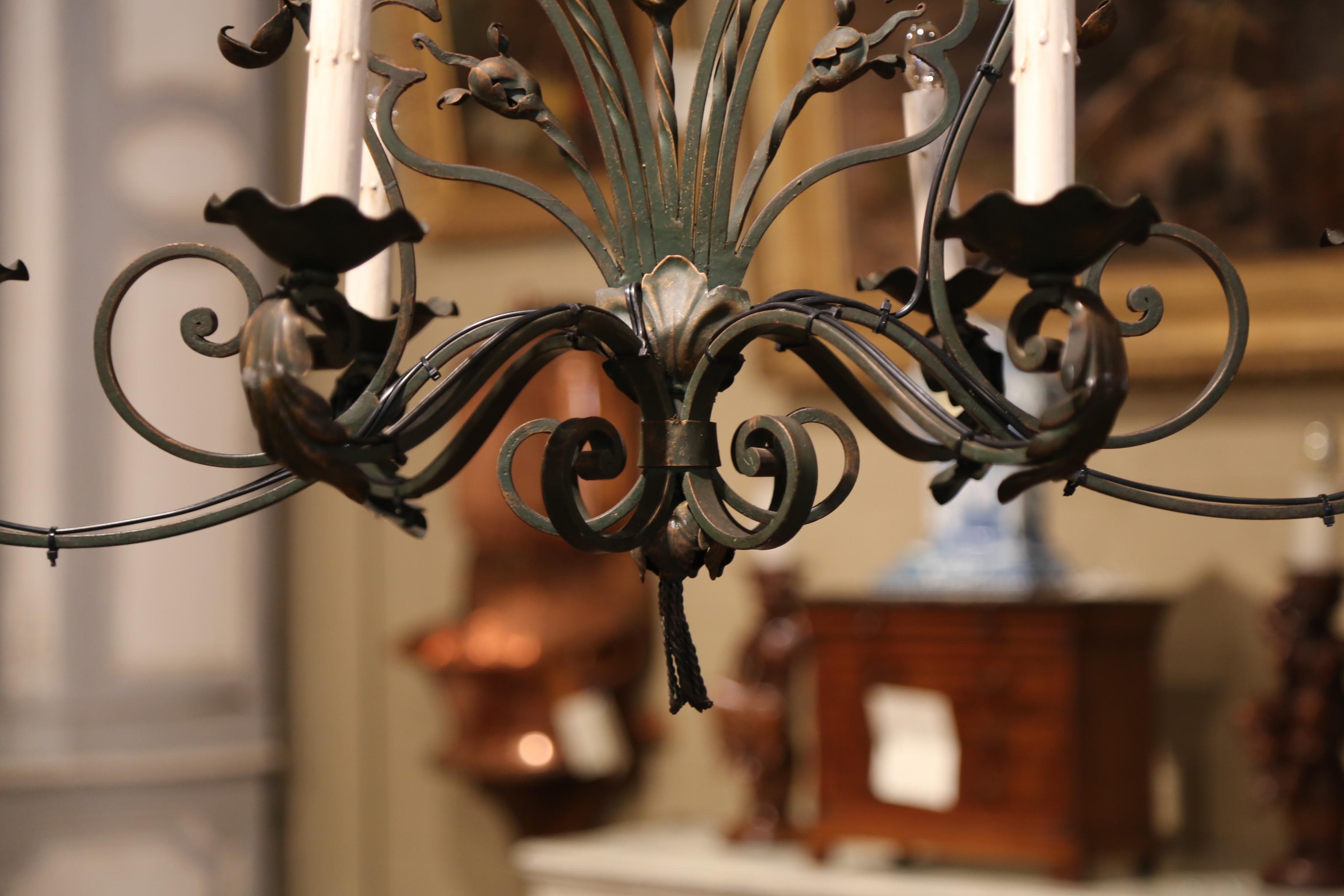 Early 20th Century French Louis XV Verdigris and Gilt Six-Light Iron Chandelier 5
