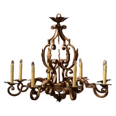 Early 20th Century French Louis XV Verdigris & Gilt Iron Eight-Light Chandelier