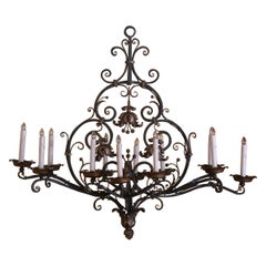 Early 20th Century French Louis XV Verdigris & Gilt Twelve-Light Iron Chandelier
