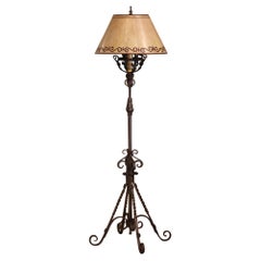Französische Louis XV-Stehlampe aus Verdigris-Eisen mit Schirm, frühes 20. Jahrhundert