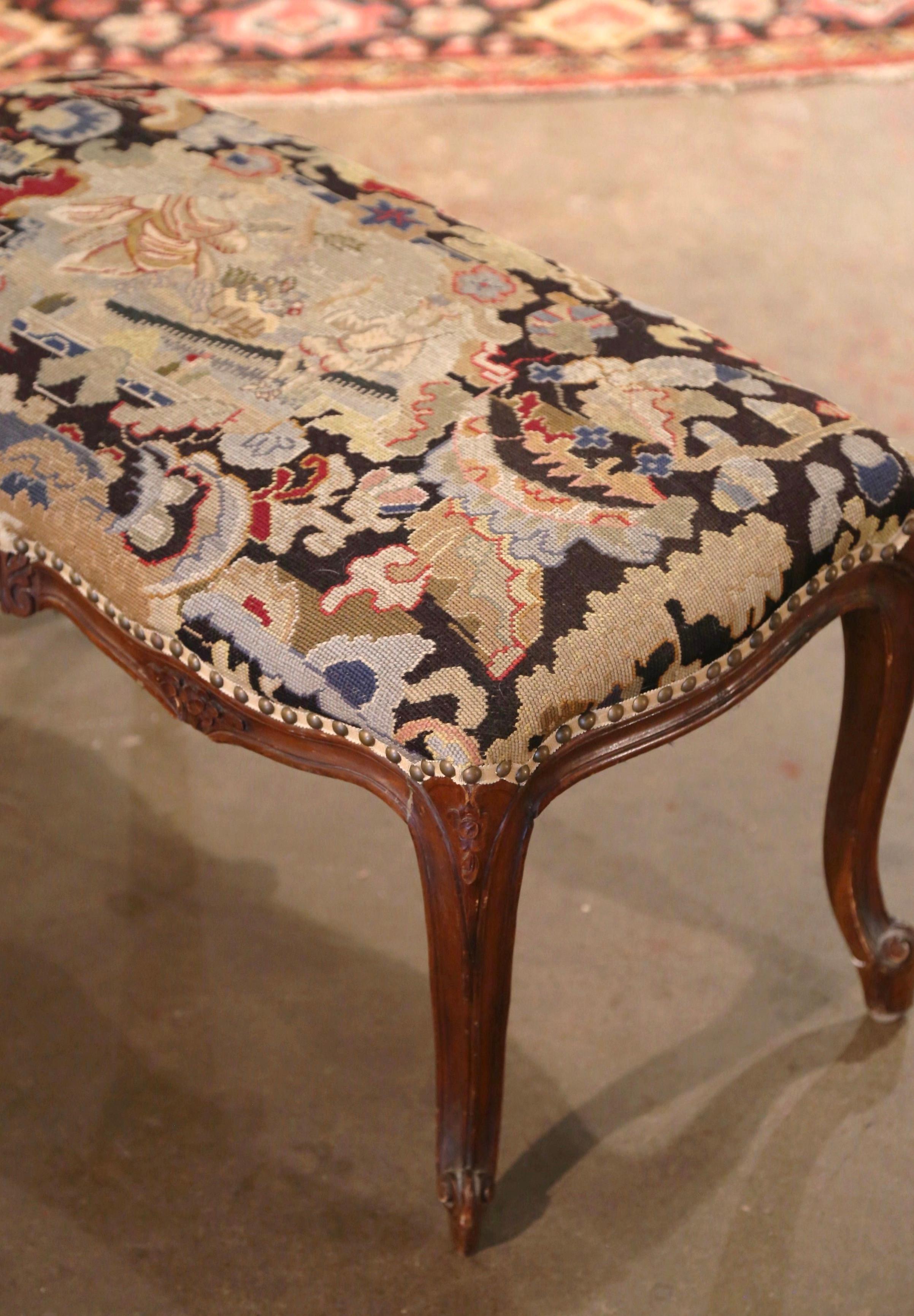 Early 20th Century French Louis XV Walnut Bench with Needlepoint Tapestry 3