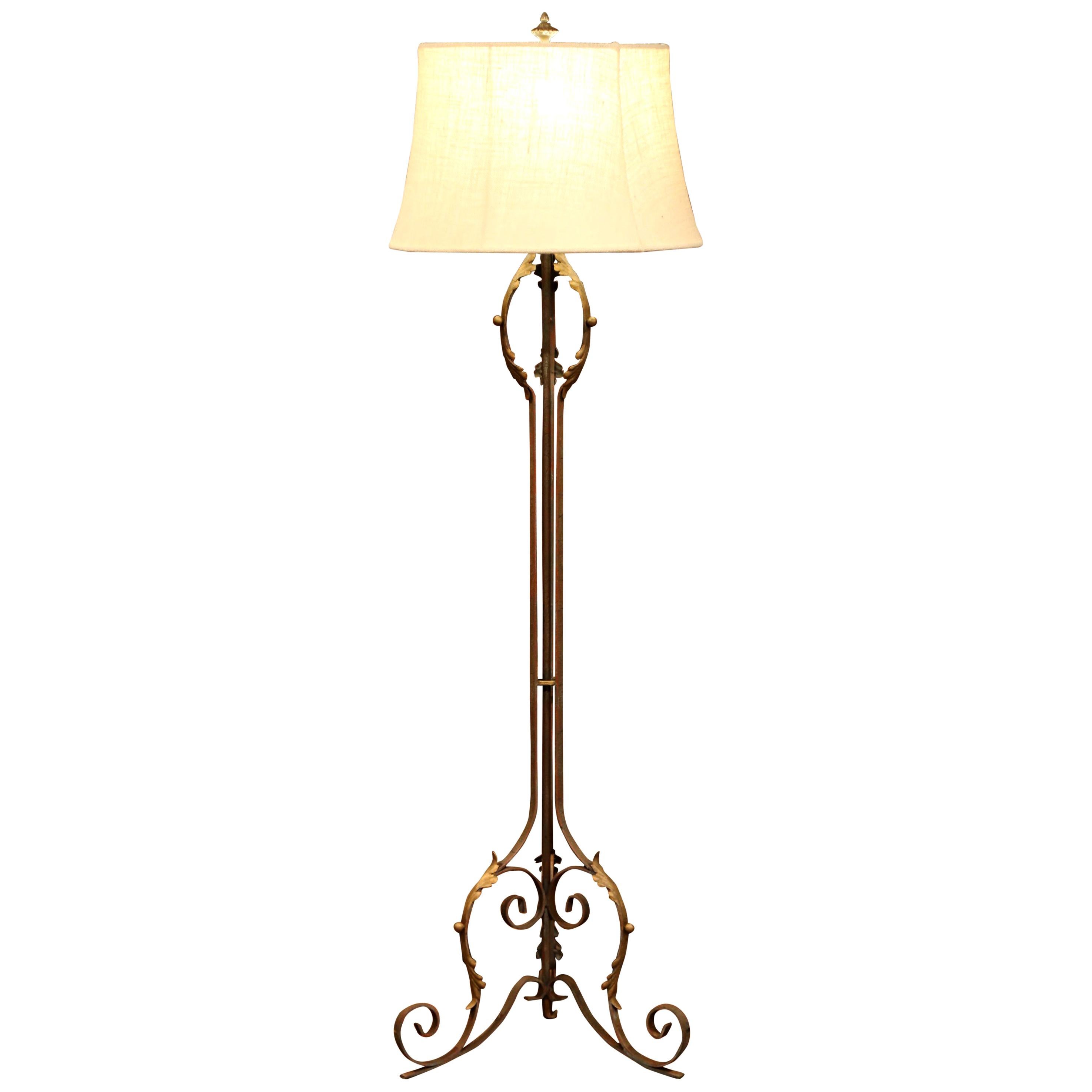 Early 20th Century French Louis XV Wrought Iron and Gilt Floor Lamp