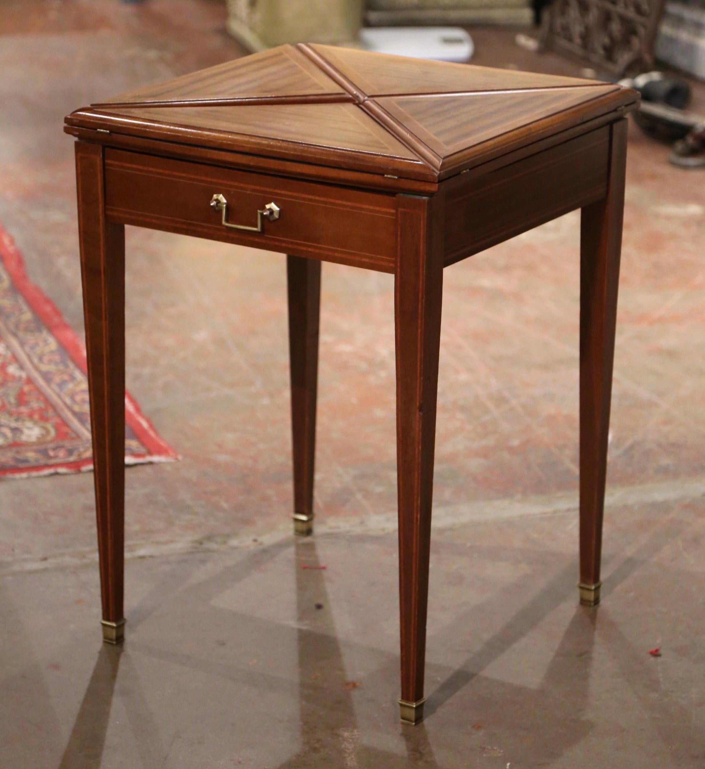 Early 20th Century, French Louis XVI Carved Mahogany Napkin Folding Game Table In Excellent Condition In Dallas, TX