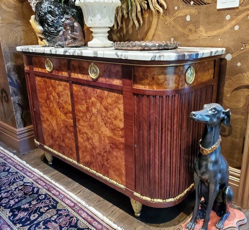 Brass Early 20th Century French Louis XVI Gilt Bronze Mounted Mahogany Credenza For Sale