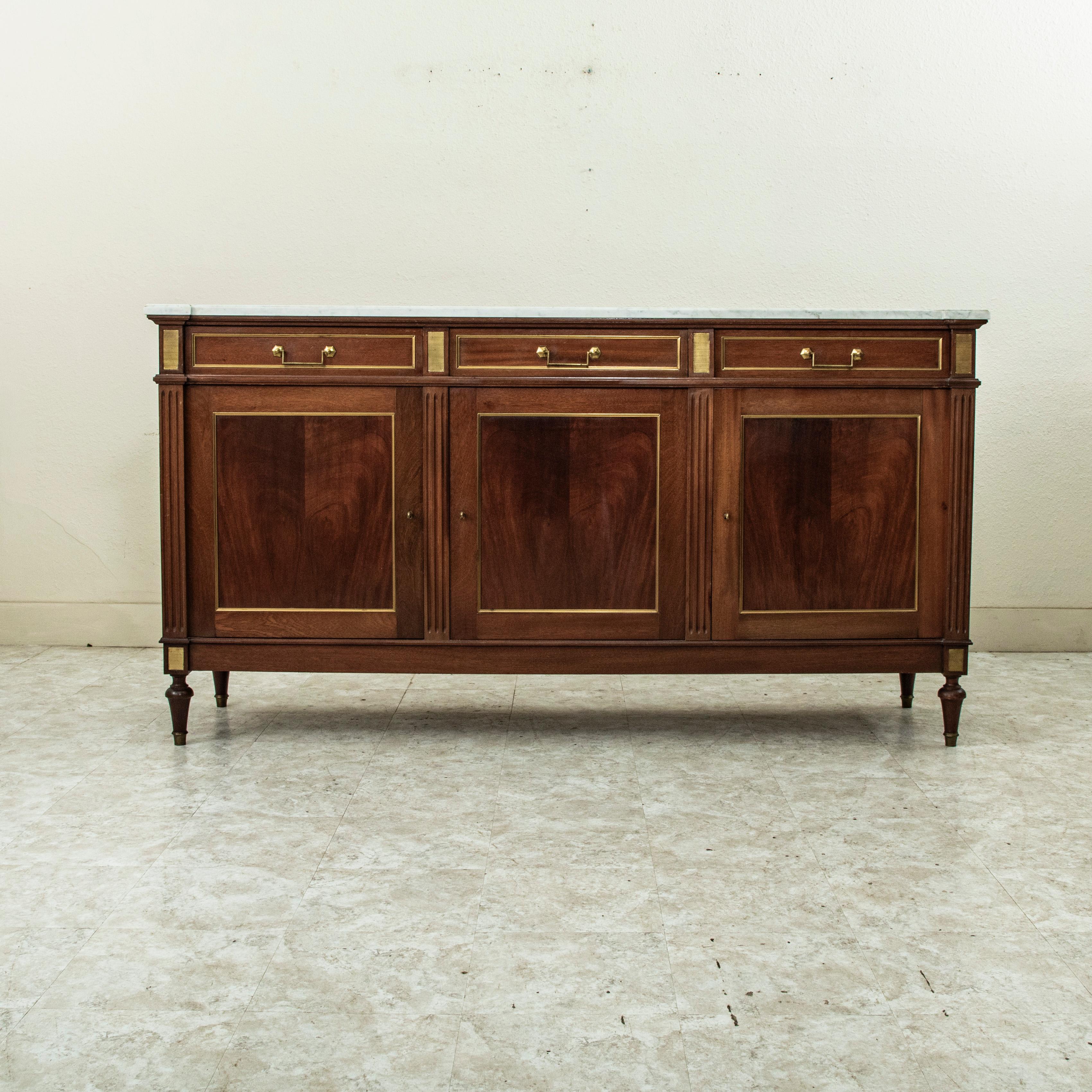 Early 20th Century French Louis XVI Mahogany and Marble Enfilade, Sideboard In Good Condition For Sale In Fayetteville, AR