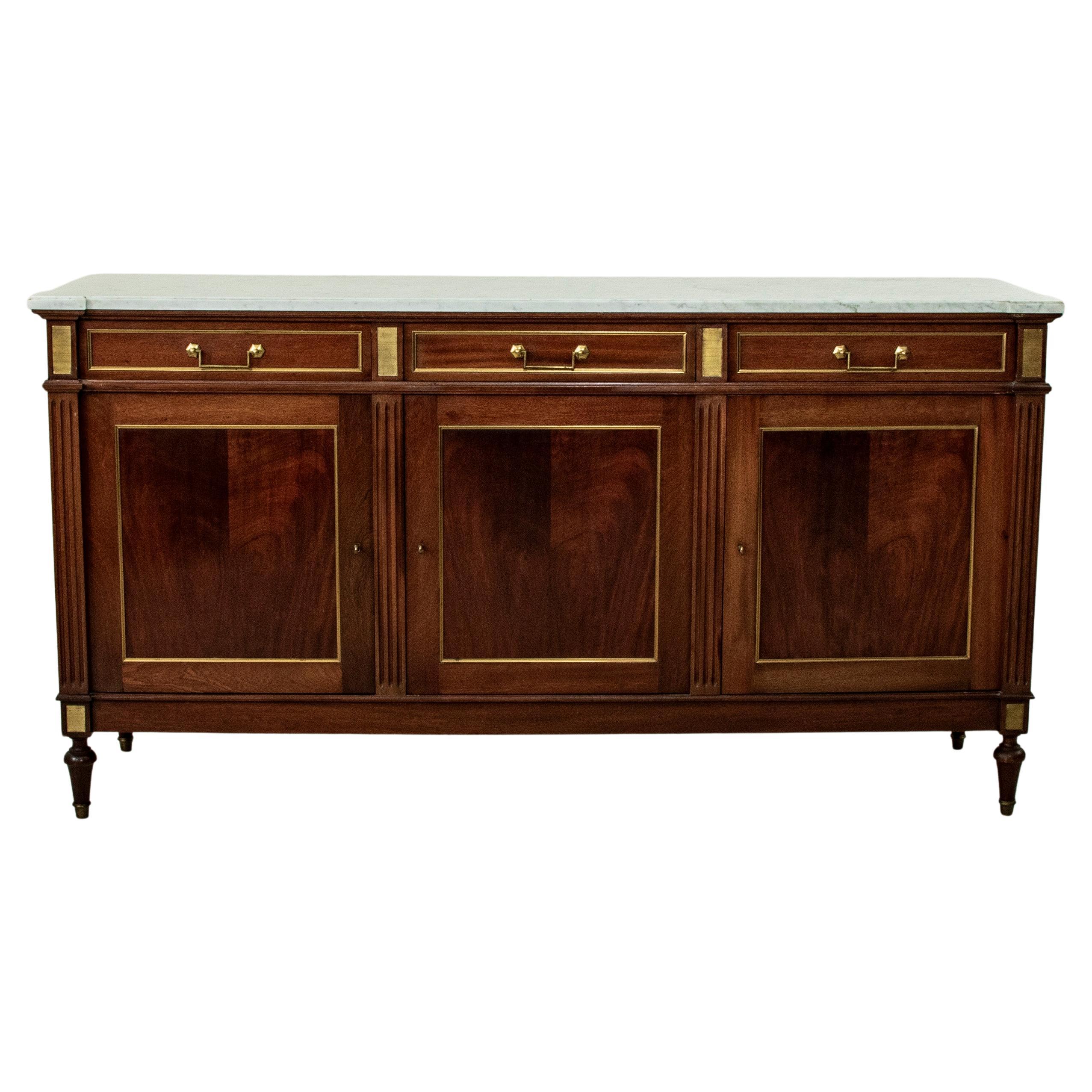 Early 20th Century French Louis XVI Mahogany and Marble Enfilade, Sideboard For Sale