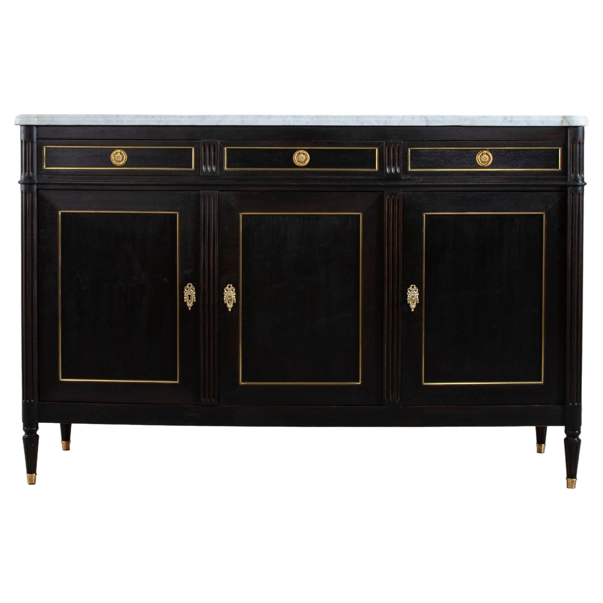 Early 20th Century French Louis XVI Style Black Painted Buffet, Sideboard