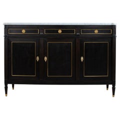 Early 20th Century French Louis XVI Style Black Painted Buffet, Sideboard