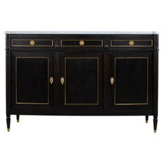 Early 20th Century French Louis XVI Style Black Painted Buffet, Sideboard