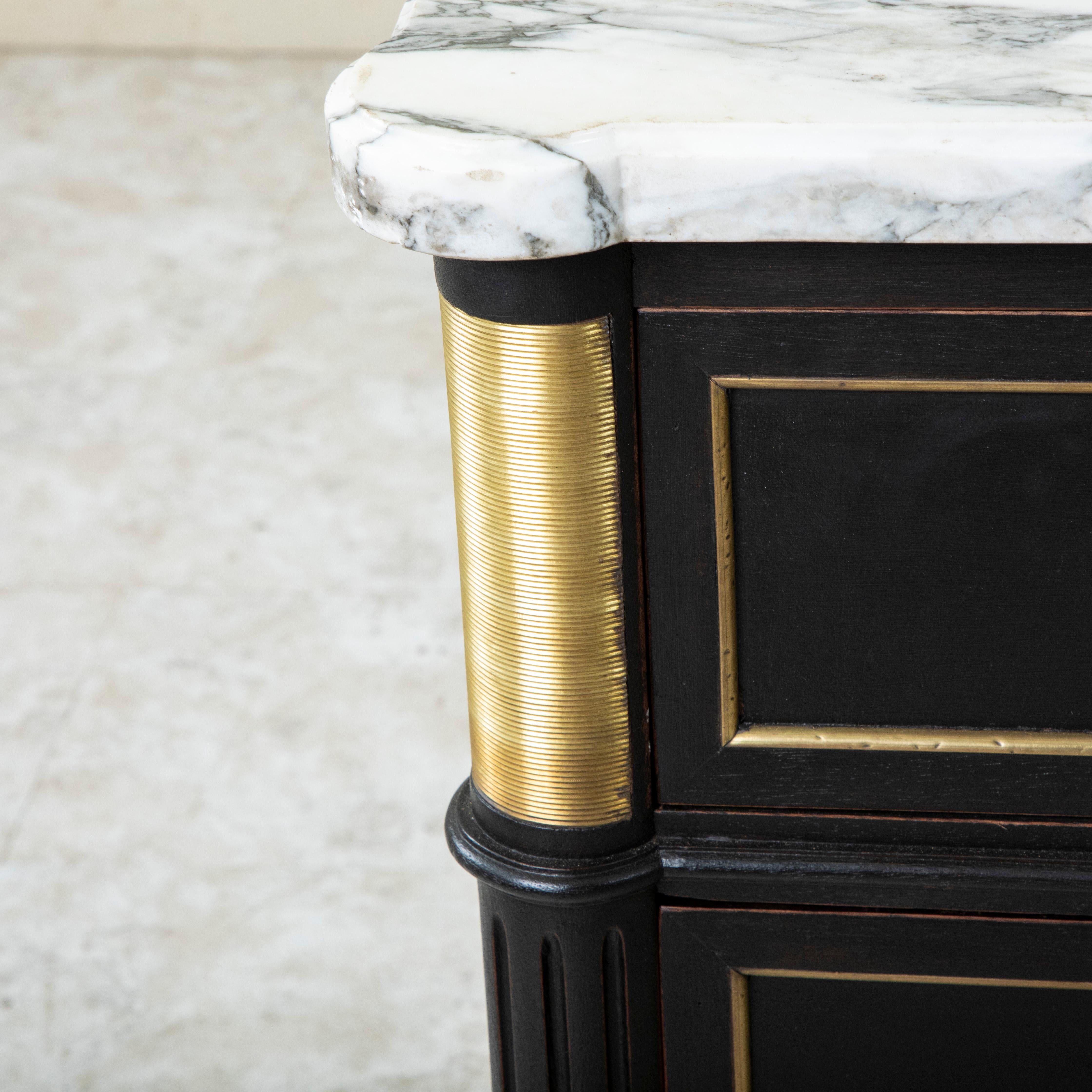 Early 20th Century French Louis XVI Style Black Painted Chest of Drawers, Marble 6