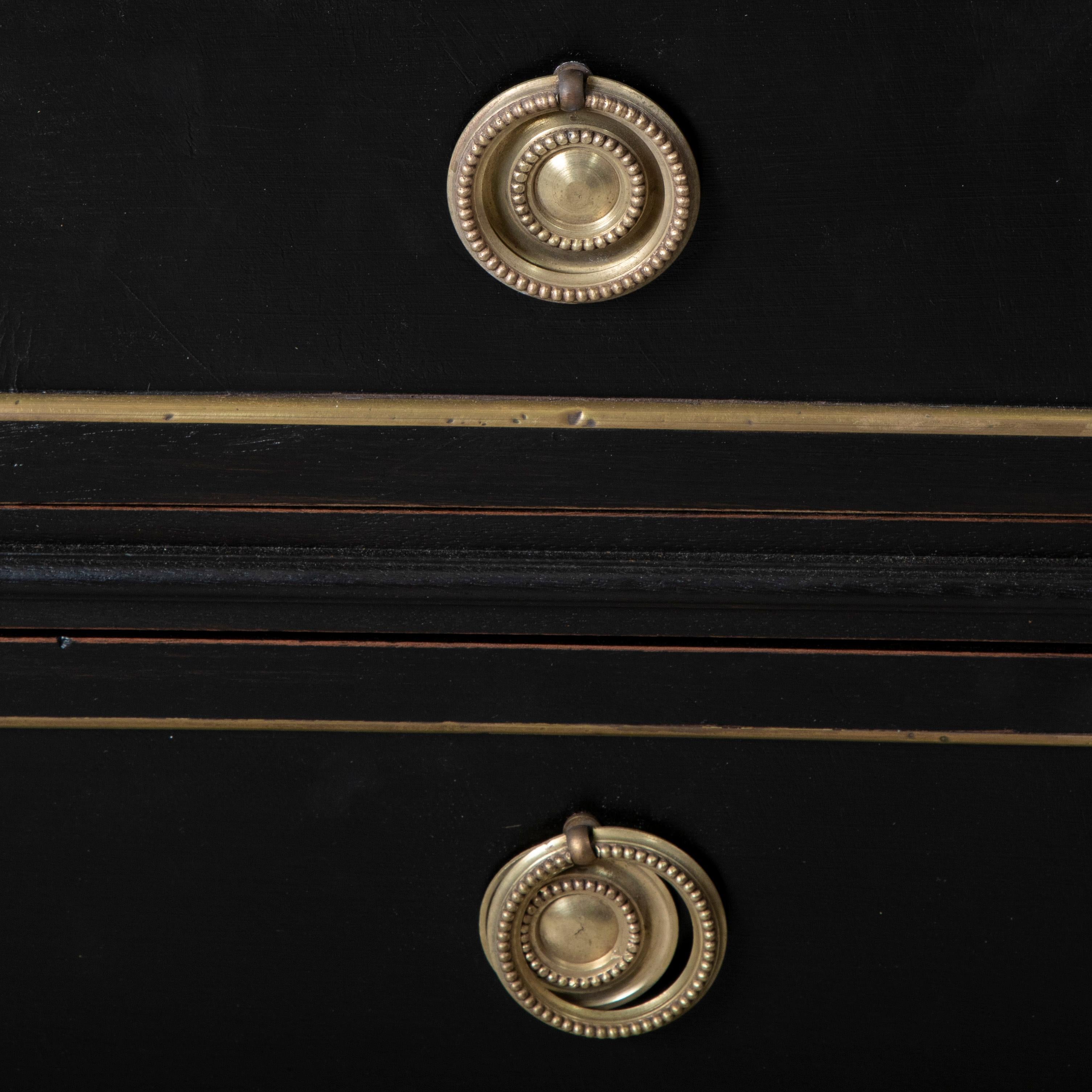 Early 20th Century French Louis XVI Style Black Painted Chest of Drawers, Marble 8