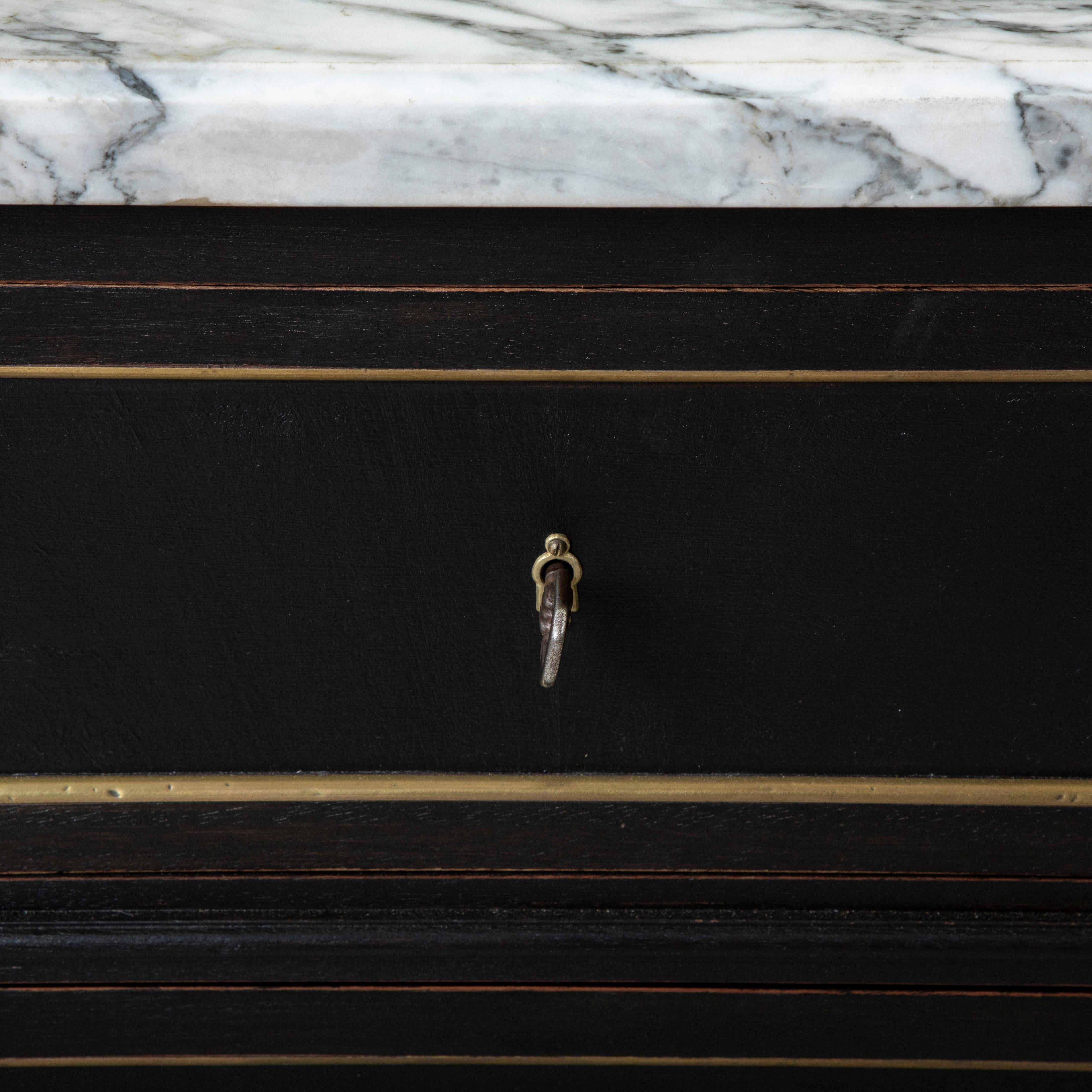 Early 20th Century French Louis XVI Style Black Painted Chest of Drawers, Marble 9
