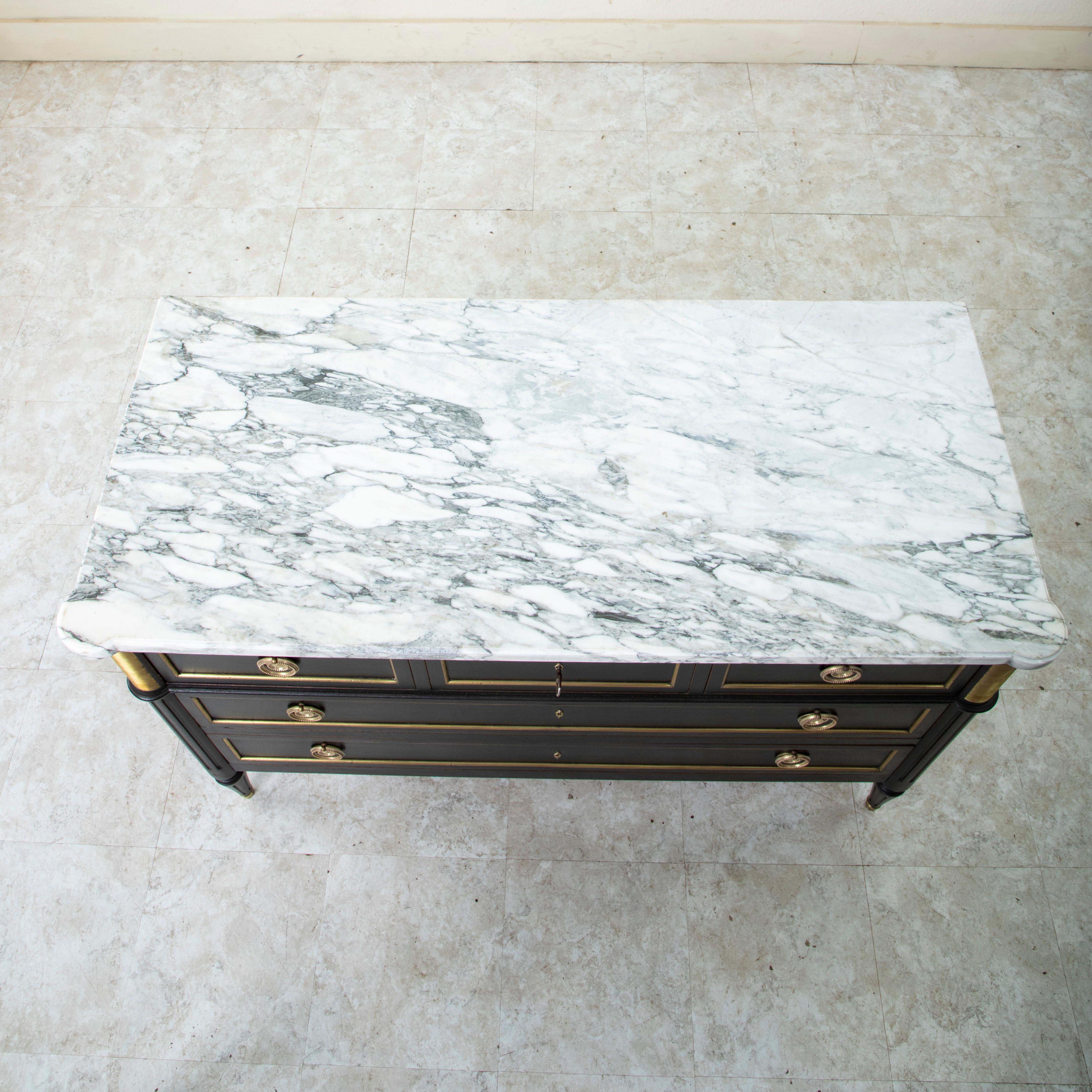 Early 20th Century French Louis XVI Style Black Painted Chest of Drawers, Marble 10