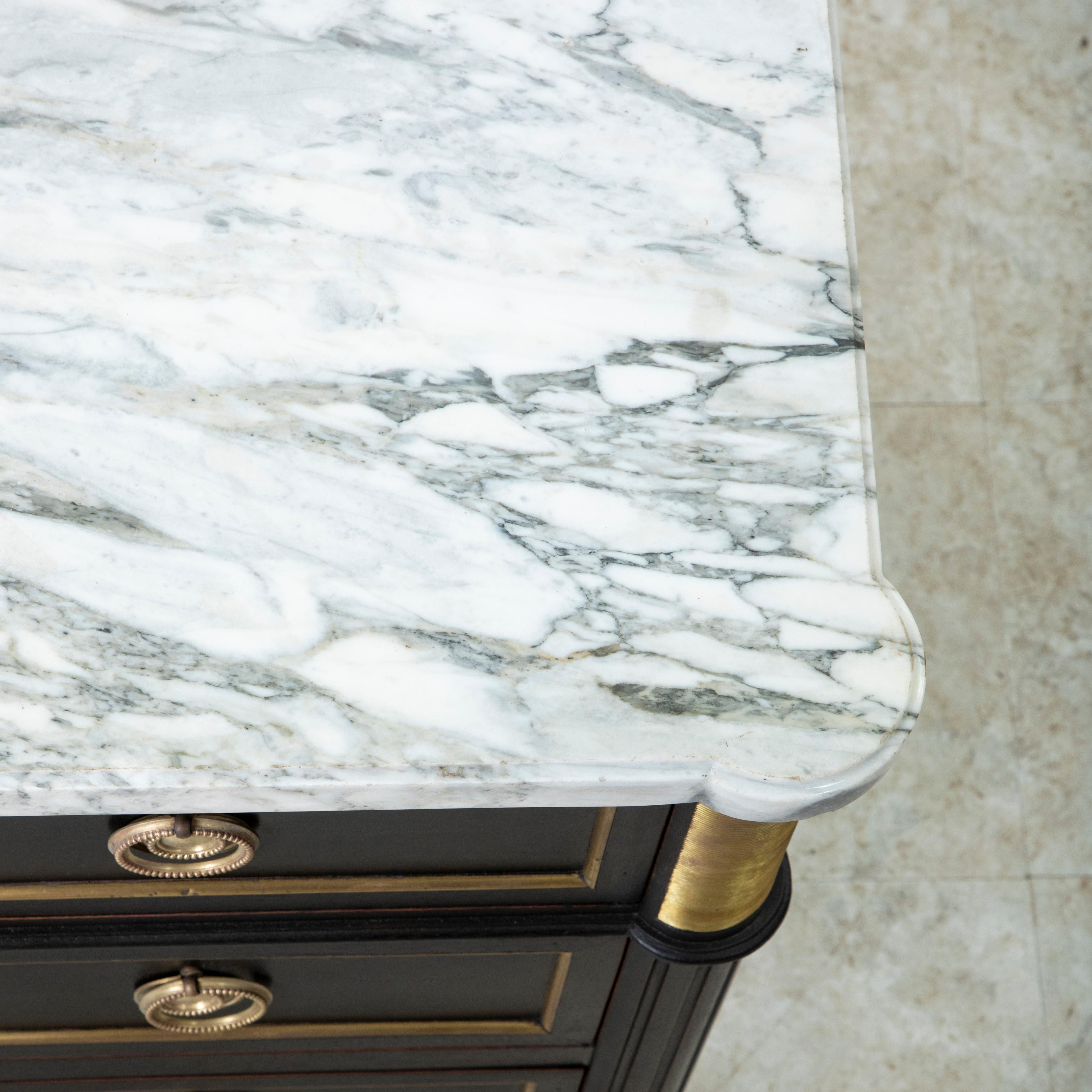Early 20th Century French Louis XVI Style Black Painted Chest of Drawers, Marble 12