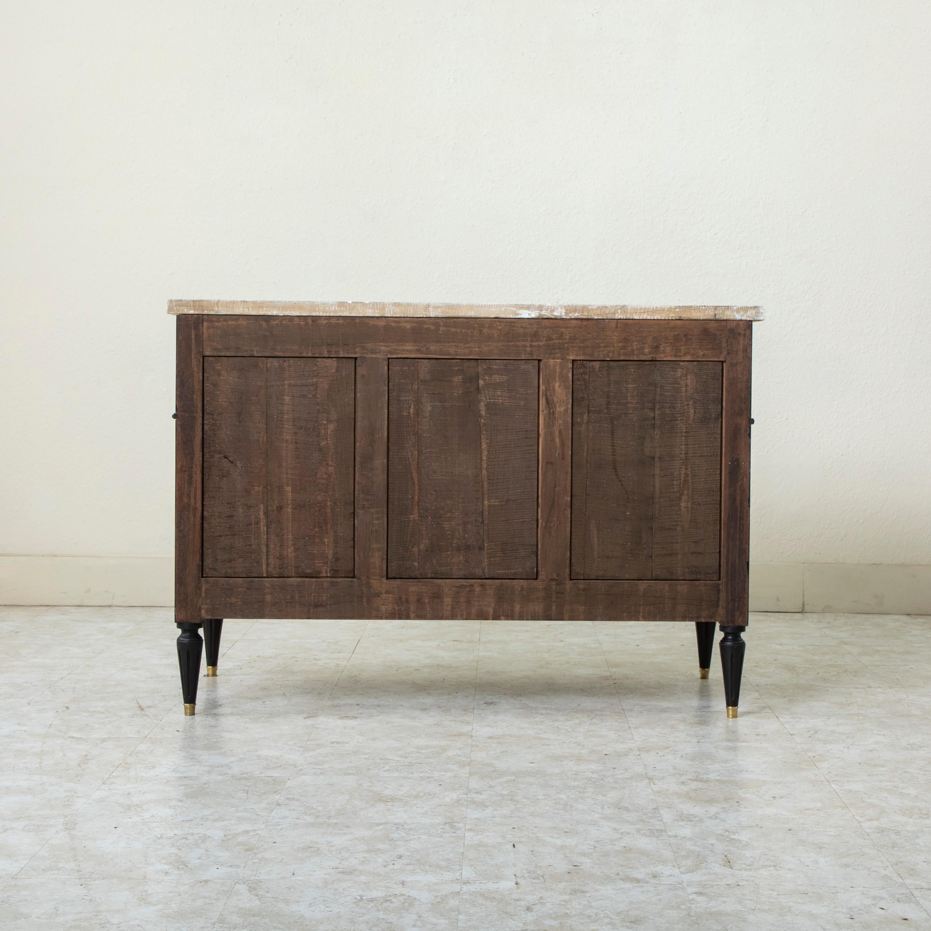 Early 20th Century French Louis XVI Style Black Painted Chest of Drawers, Marble 1