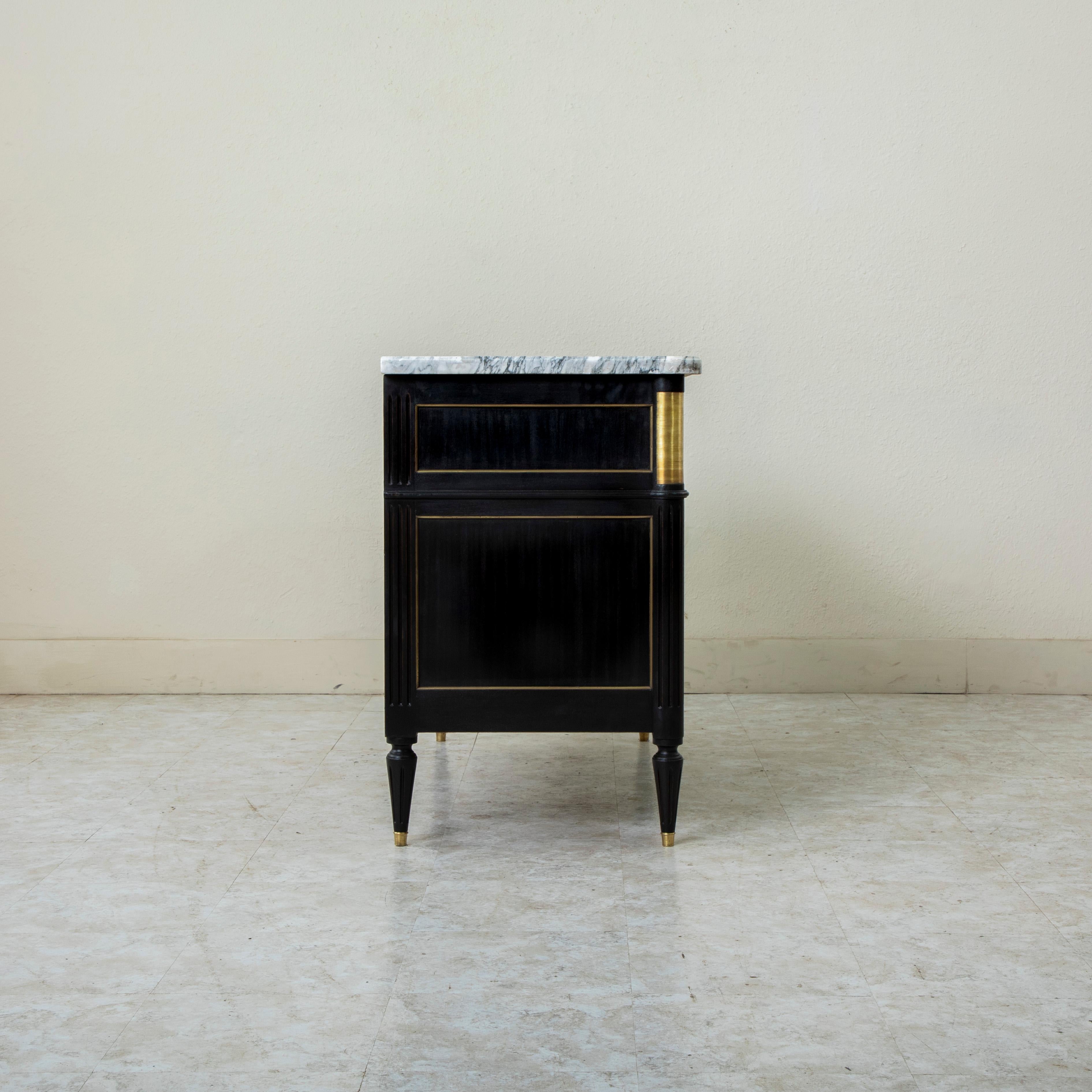Early 20th Century French Louis XVI Style Black Painted Chest of Drawers, Marble 2