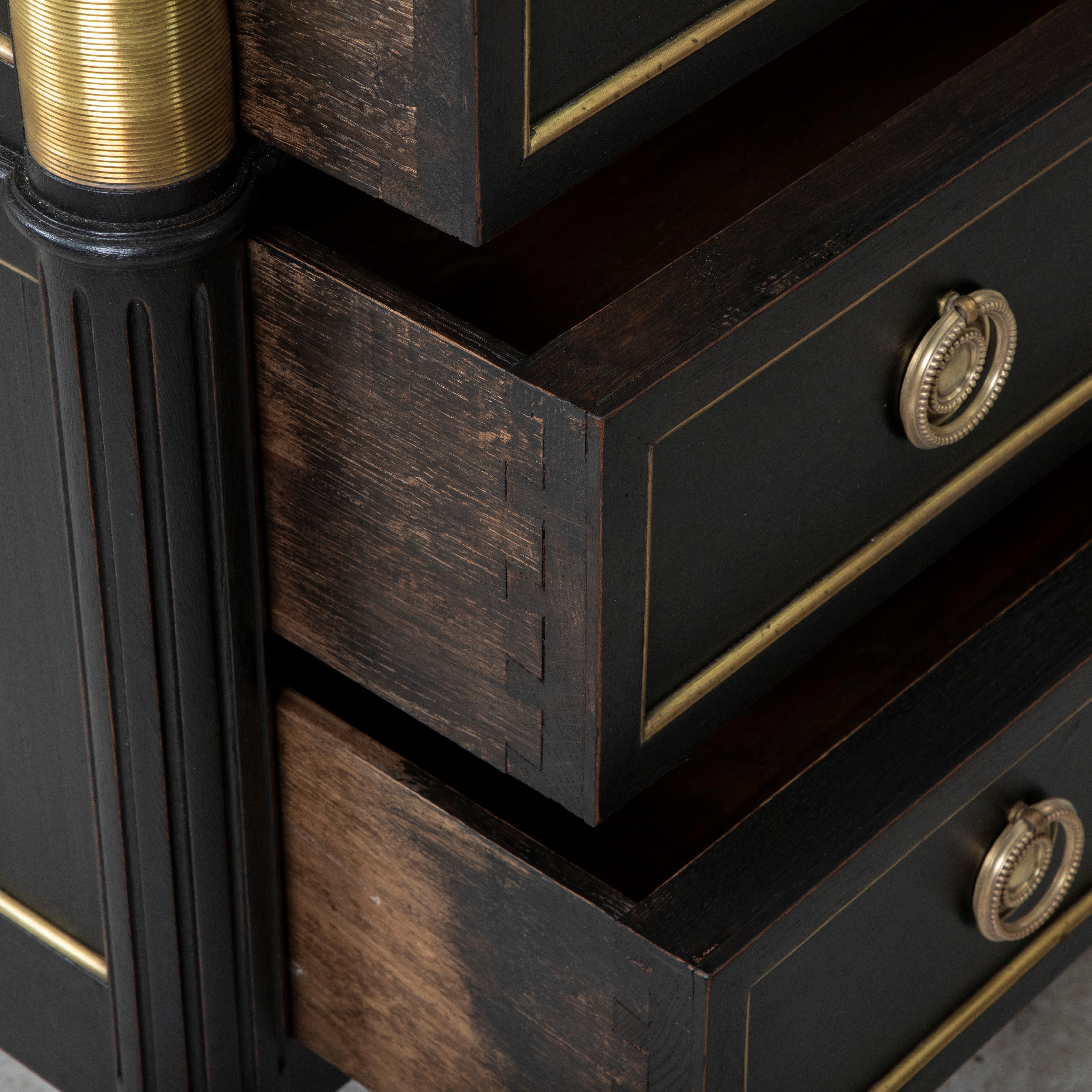 Early 20th Century French Louis XVI Style Black Painted Chest of Drawers, Marble 5