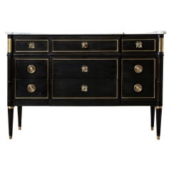 Early 20th Century French Louis XVI Style Black Painted Chest of Drawers, Marble
