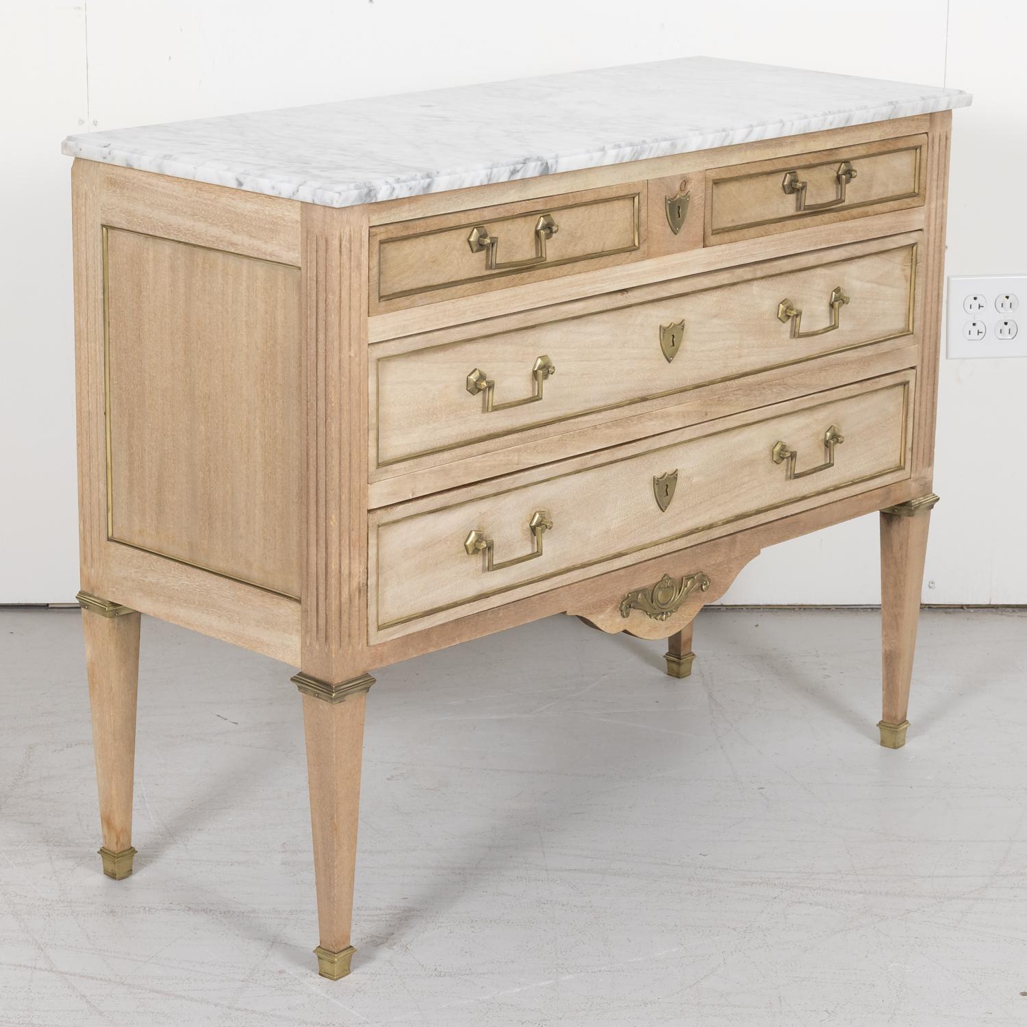 Early 20th Century French Louis XVI Style Bleached Commode with Carrara Marble In Good Condition In Birmingham, AL