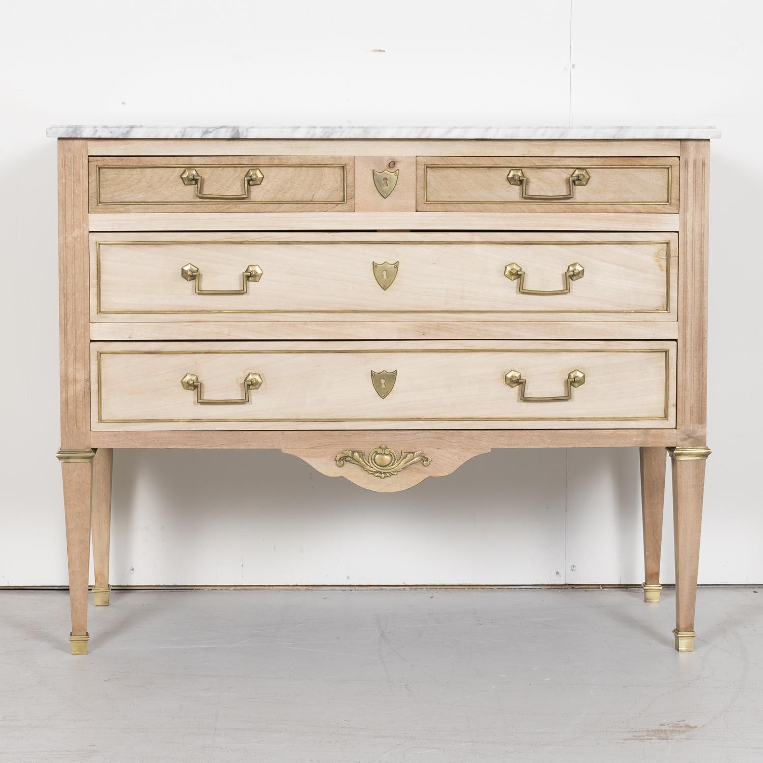 Early 20th Century French Louis XVI Style Bleached Commode with Carrara Marble 1
