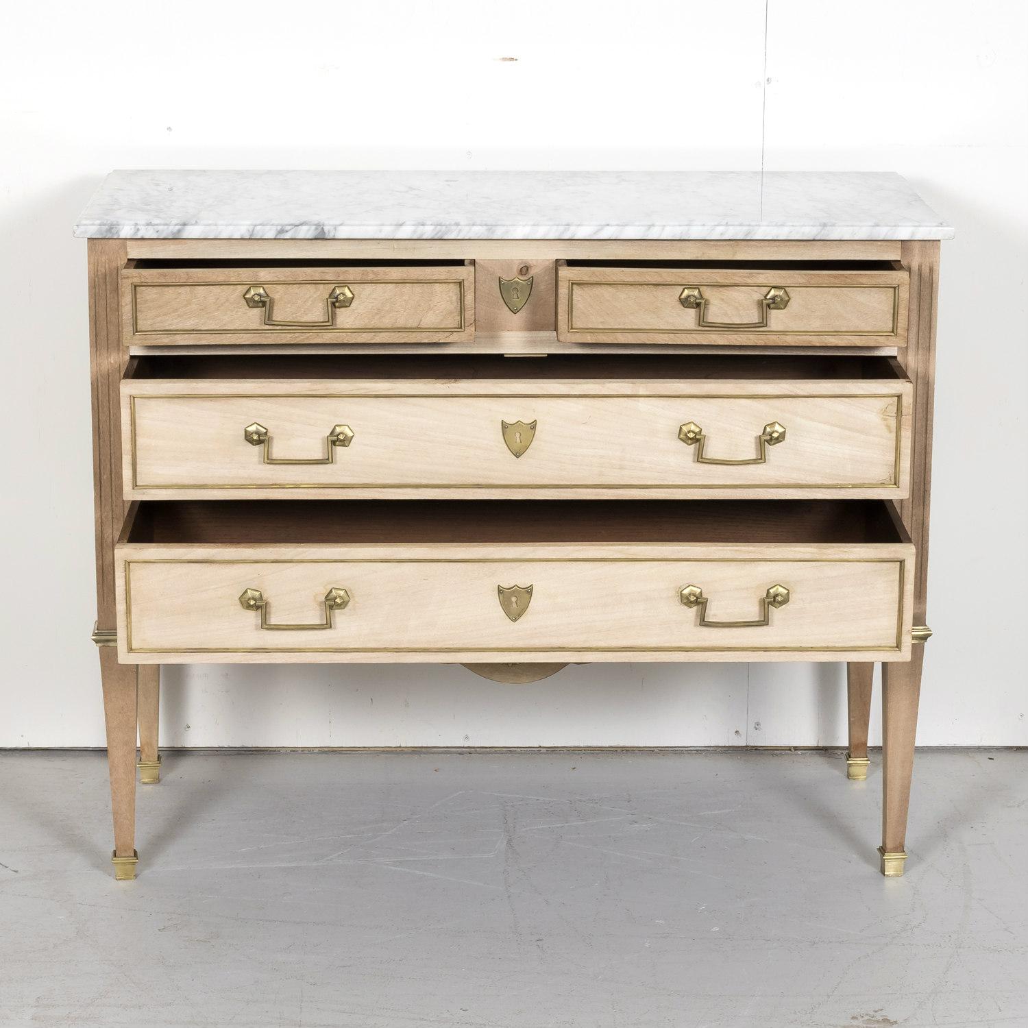 Early 20th Century French Louis XVI Style Bleached Commode with Carrara Marble 2