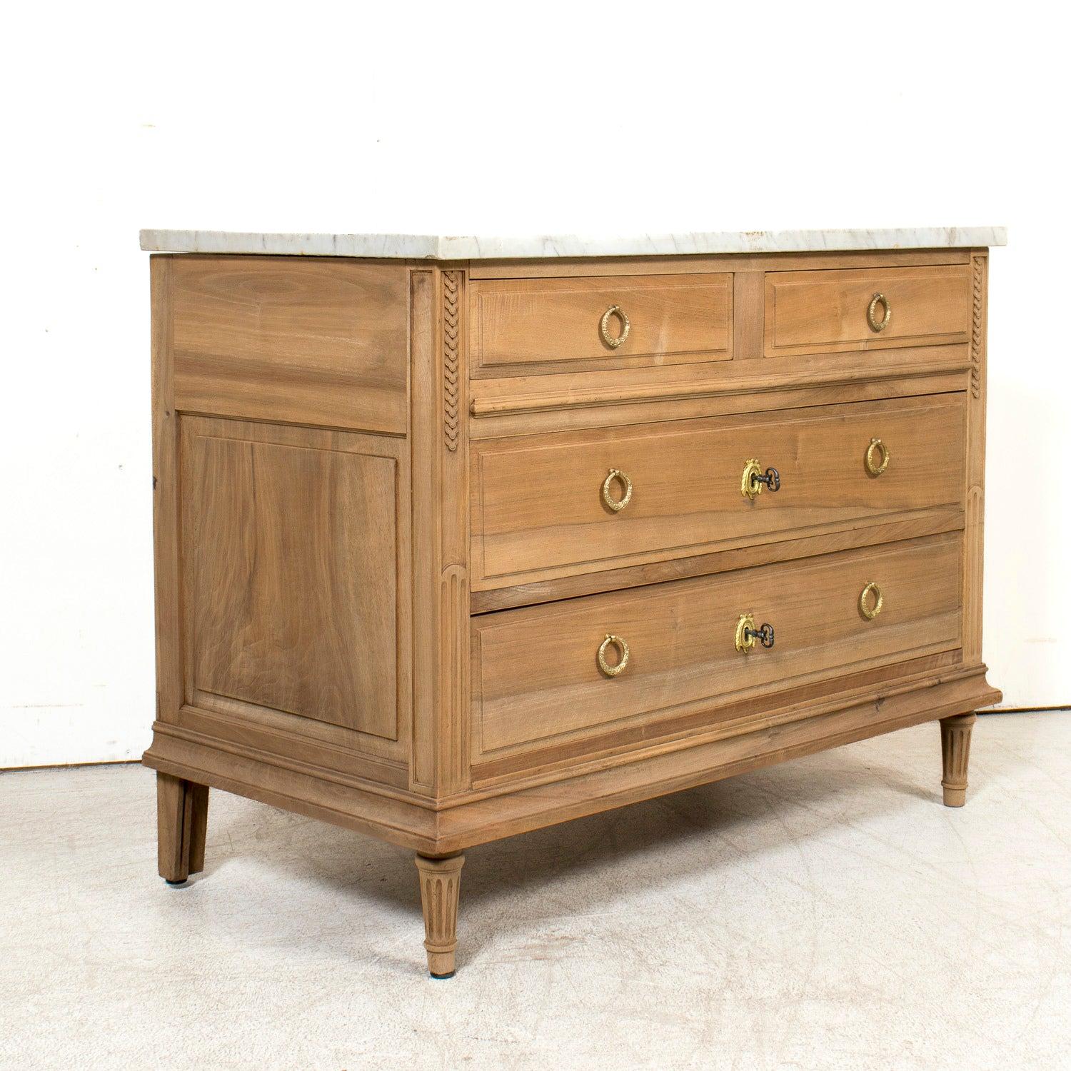 Bronze Early 20th Century French Louis XVI Style Bleached Walnut Four-Drawer Commode For Sale