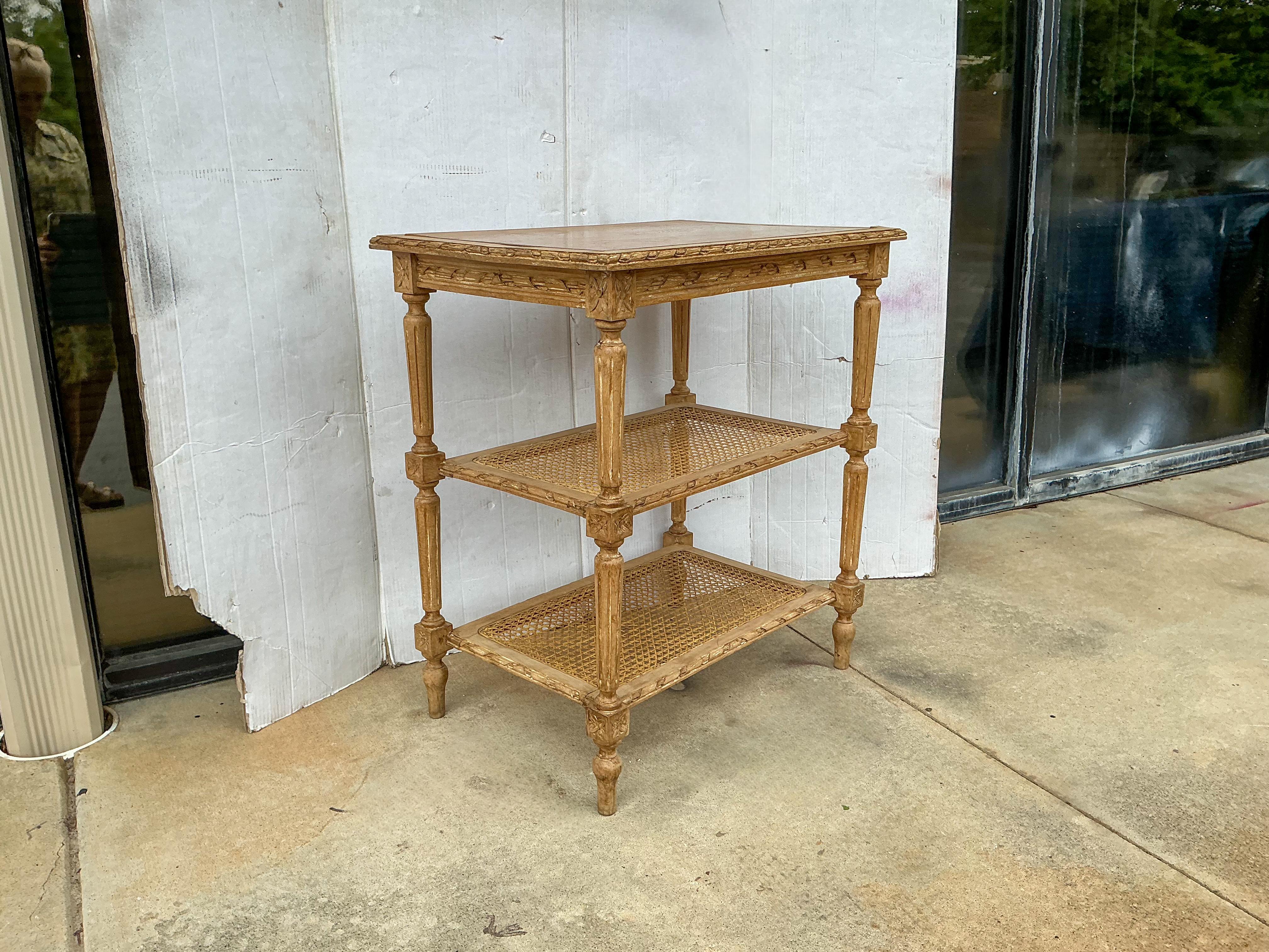 Early 20th Century  French Louis XVI Style Caned Cerused Pine Side Table In Good Condition For Sale In Kennesaw, GA