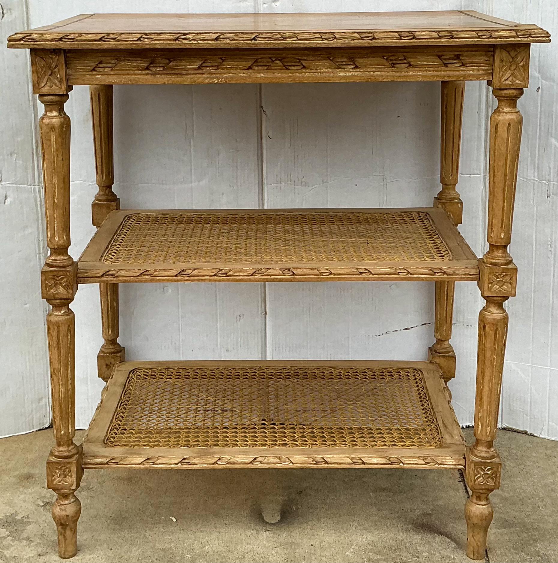 Early 20th Century  French Louis XVI Style Caned Cerused Pine Side Table For Sale 1