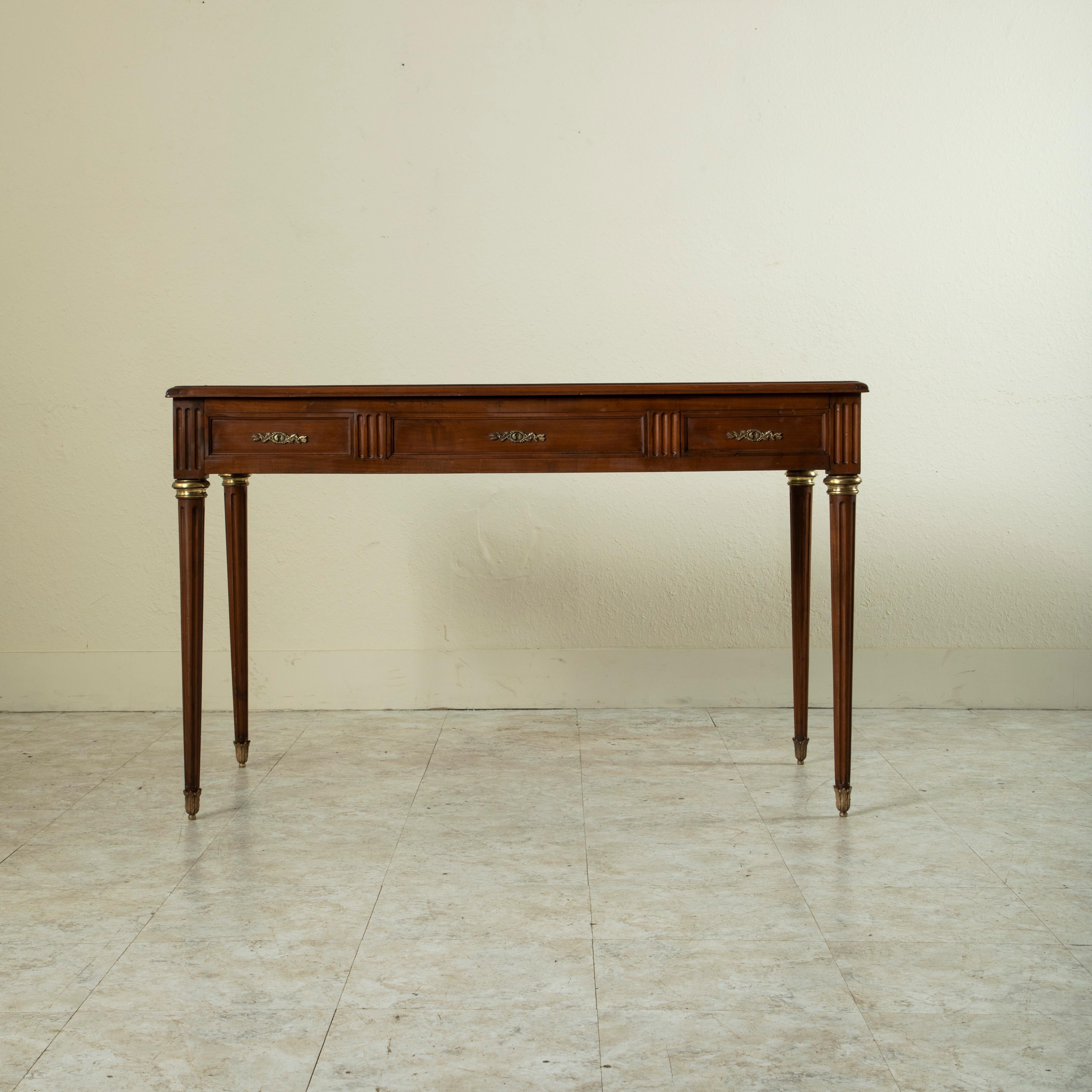 Early 20th Century French Louis XVI Style Cherrywood Desk, Tooled Leather Top 1