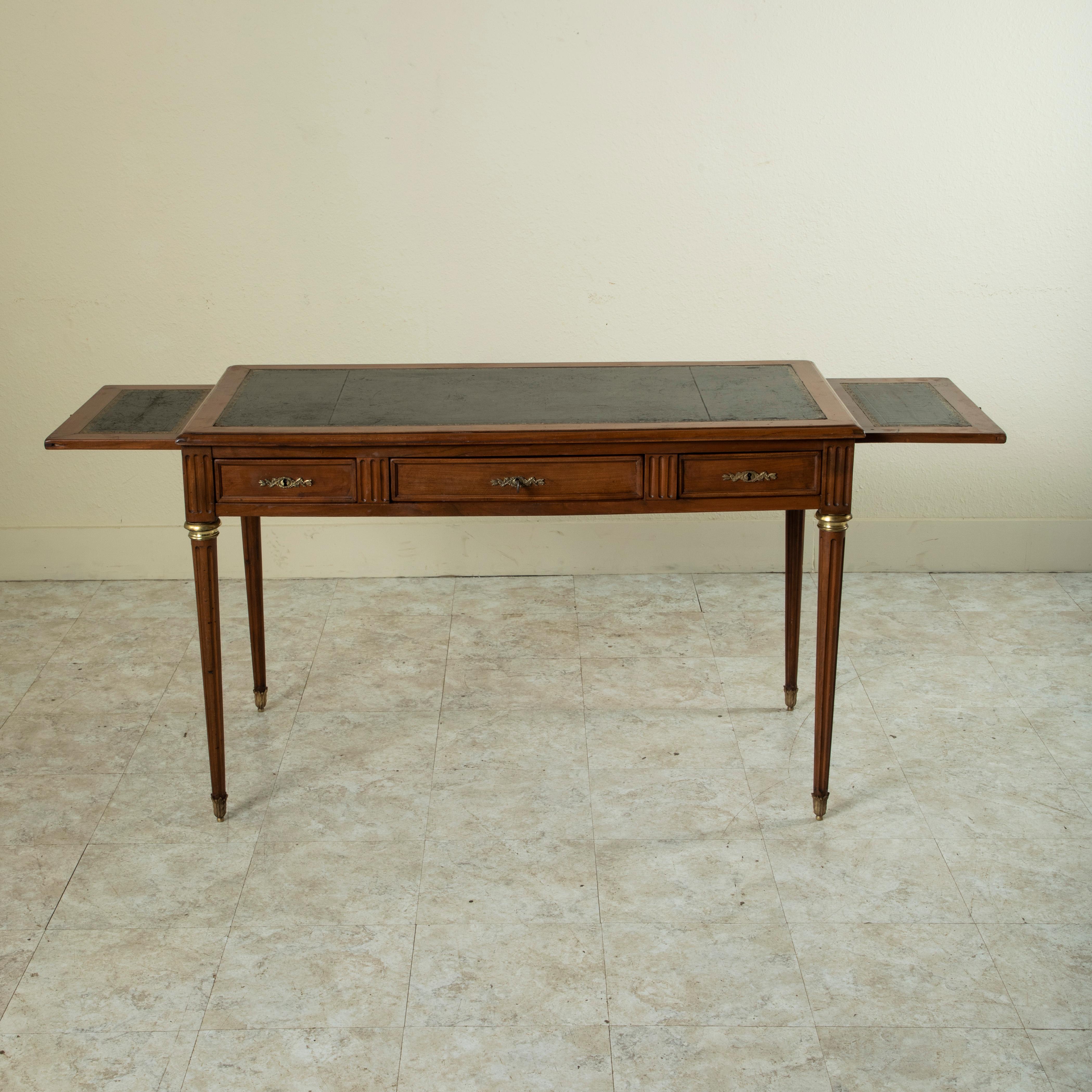 Early 20th Century French Louis XVI Style Cherrywood Desk, Tooled Leather Top 5