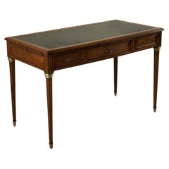 Antique Early 20th Century French Louis XVI Style Cherrywood Desk, Tooled Leather Top