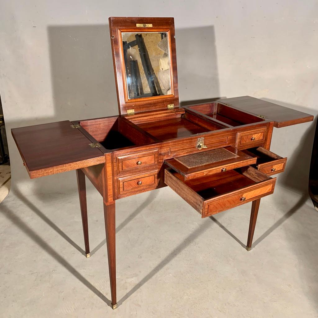 Mahogany Early 20th Century French Louis XVI Style Dressing Table with Hinged Top Mirror