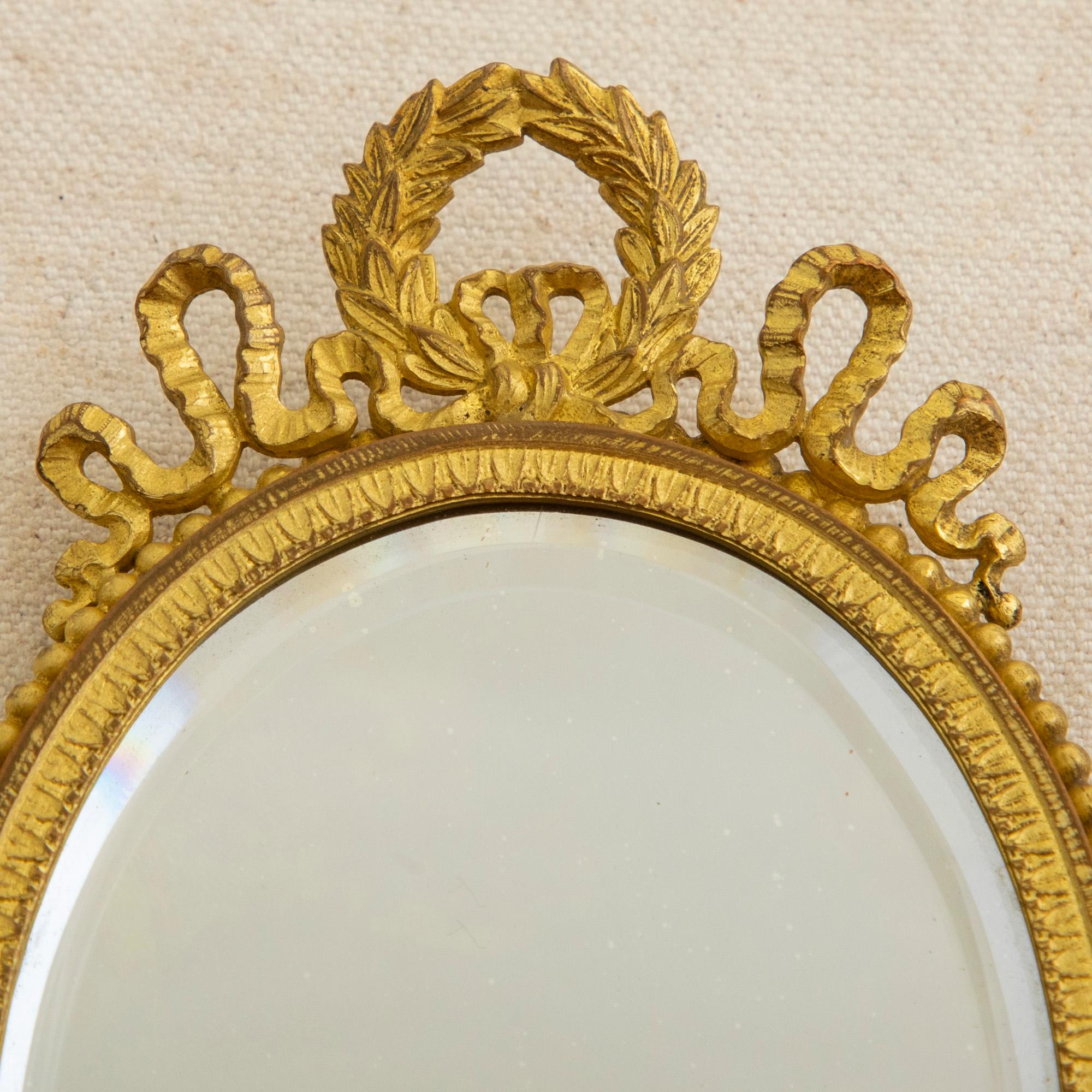 Early 20th Century French Louis XVI Style Gilt Bronze Hand Mirror In Good Condition In Fayetteville, AR