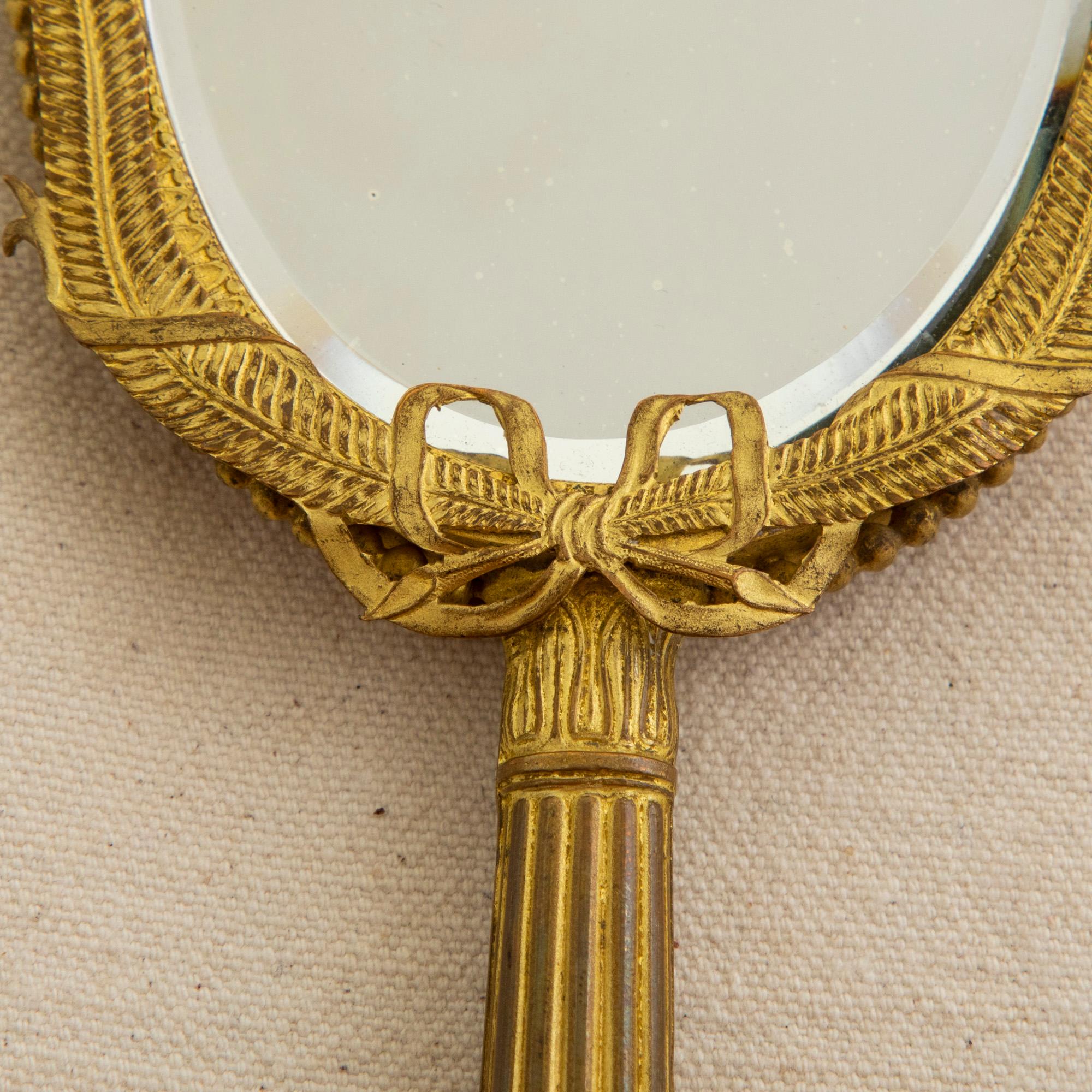 Early 20th Century French Louis XVI Style Gilt Bronze Hand Mirror 1