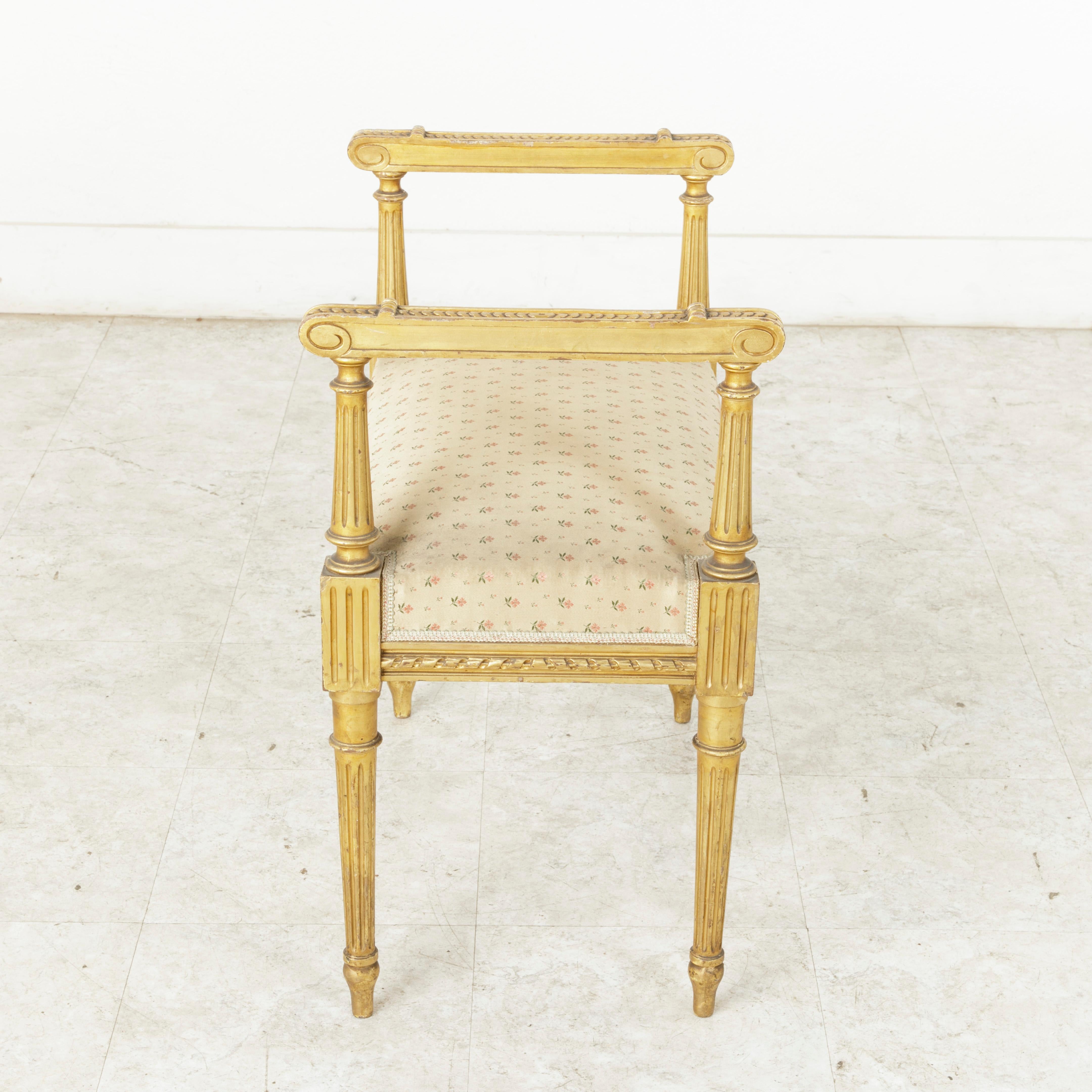 Upholstery Early 20th Century French Louis XVI Style Giltwood Banquette Vanity Stool Bench