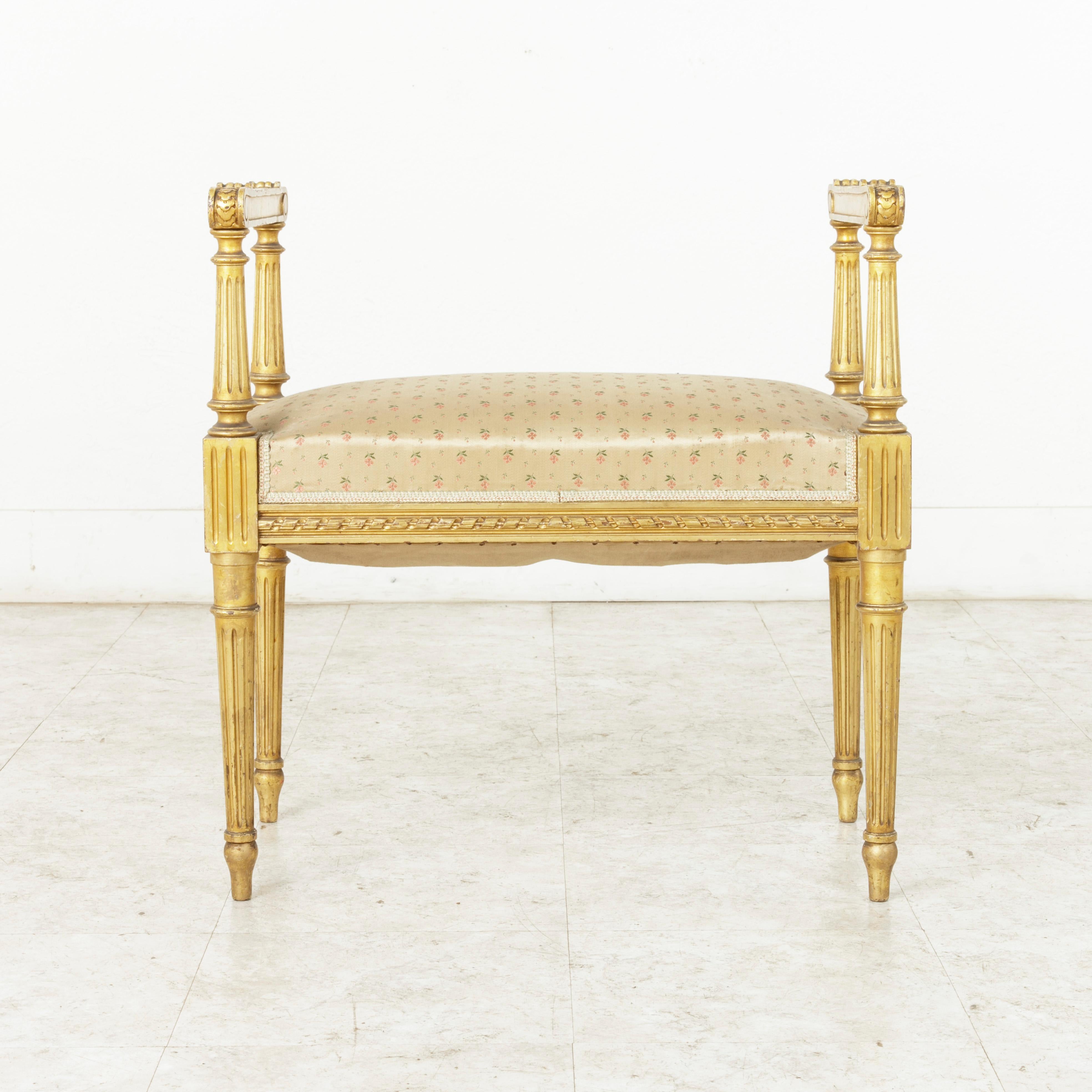 Early 20th Century French Louis XVI Style Giltwood Banquette Vanity Stool Bench 2