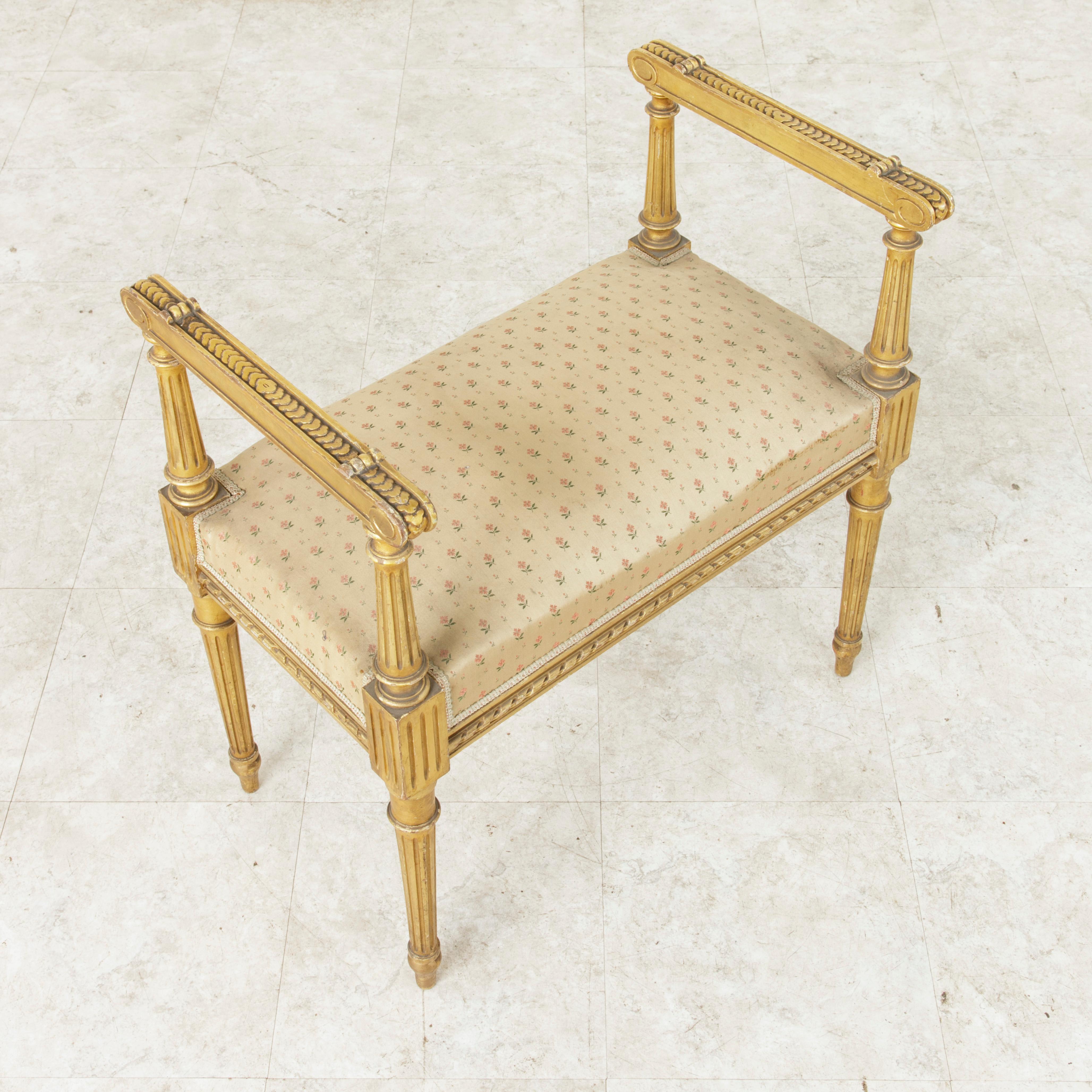 Early 20th Century French Louis XVI Style Giltwood Banquette Vanity Stool Bench 4