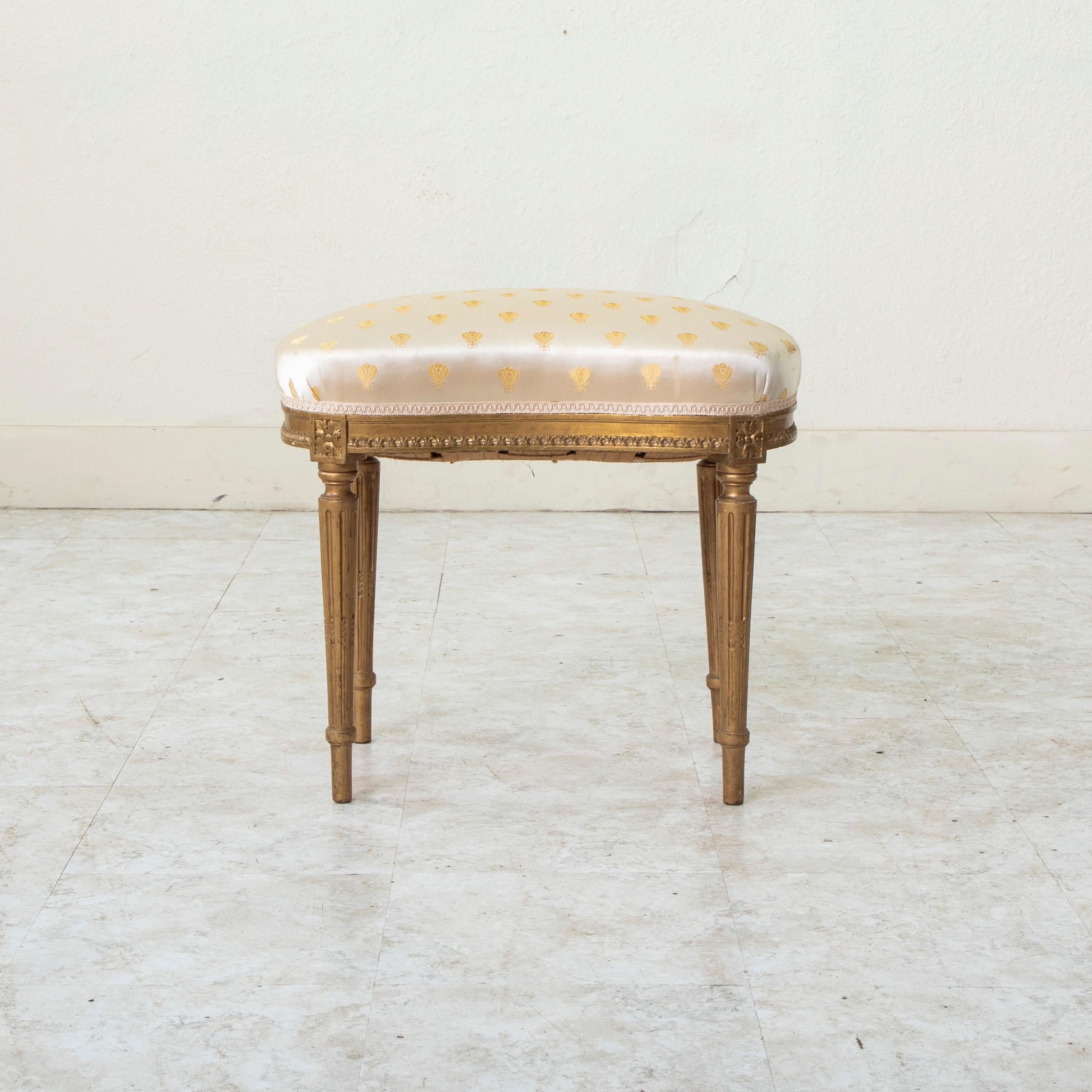Satin Early 20th Century French Louis XVI Style Gilt Wood Vanity Stool or Bench
