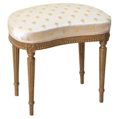 Taburete o banco de tocador de madera dorada estilo Luis XVI francés de principios del siglo XX