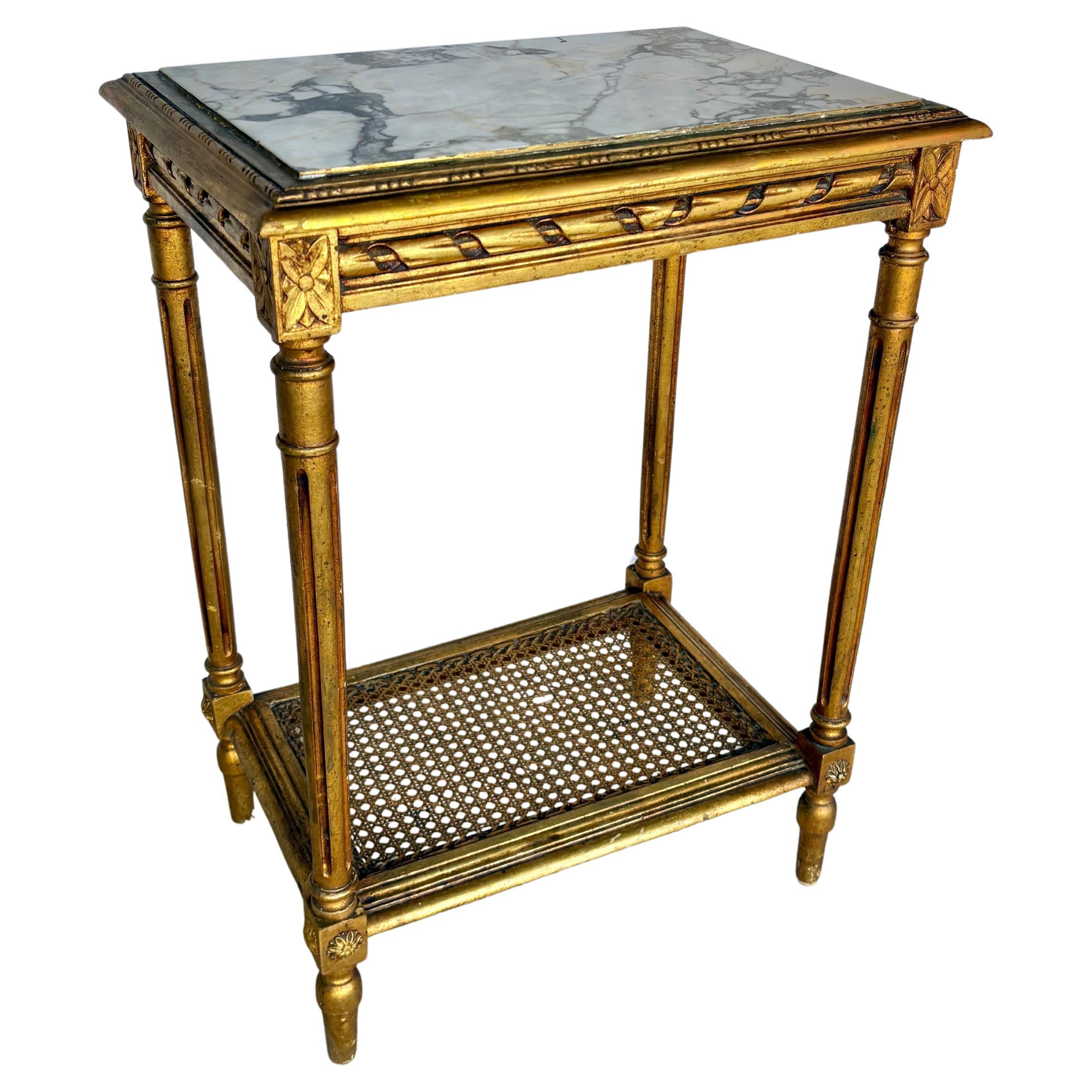 Early 20th Century French Louis XVI Style Gold Gilded and Marble Side Table