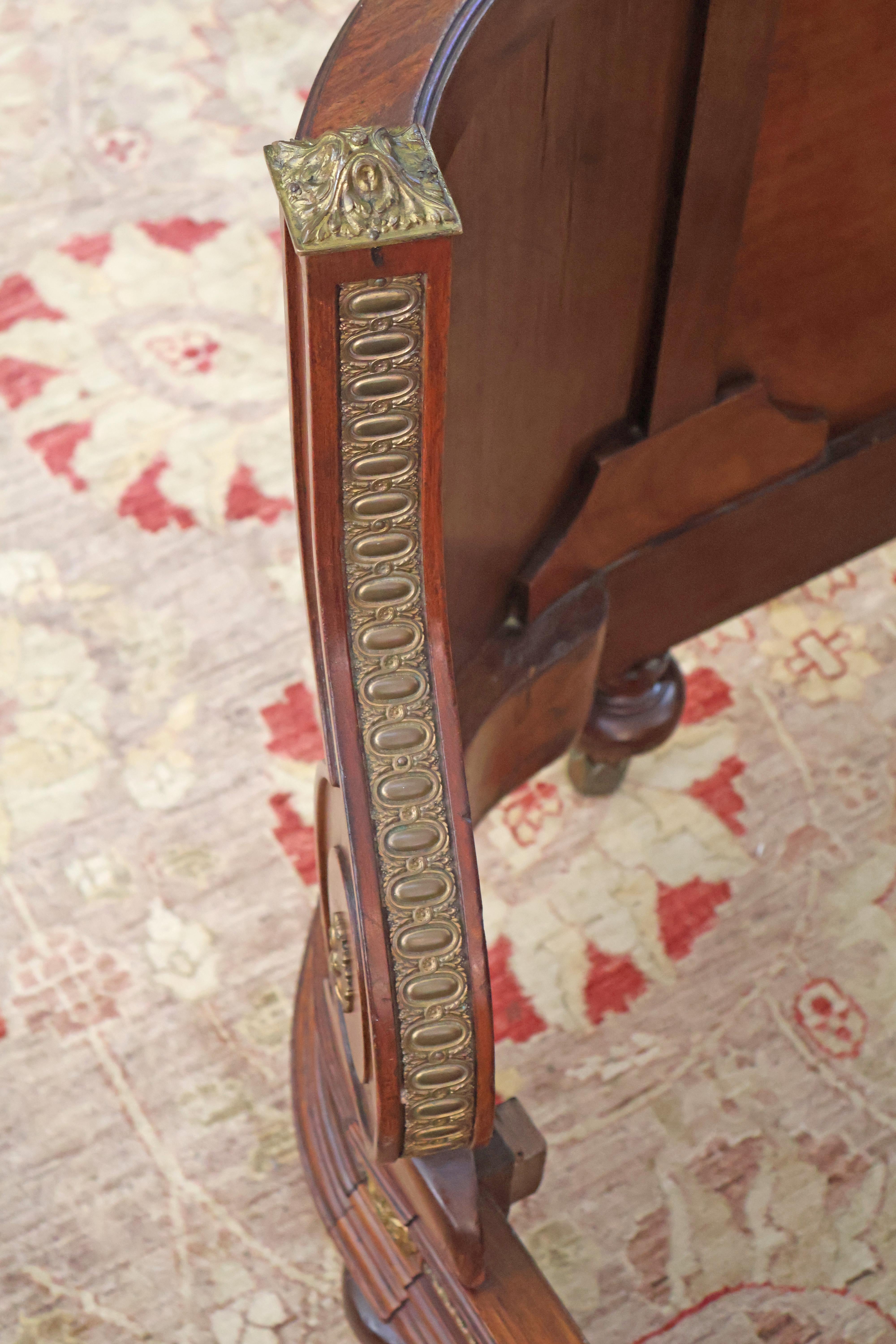 Early 20th Century French Louis XVI Style Inlaid Bronze Mounted Walnut Full Bed For Sale 7