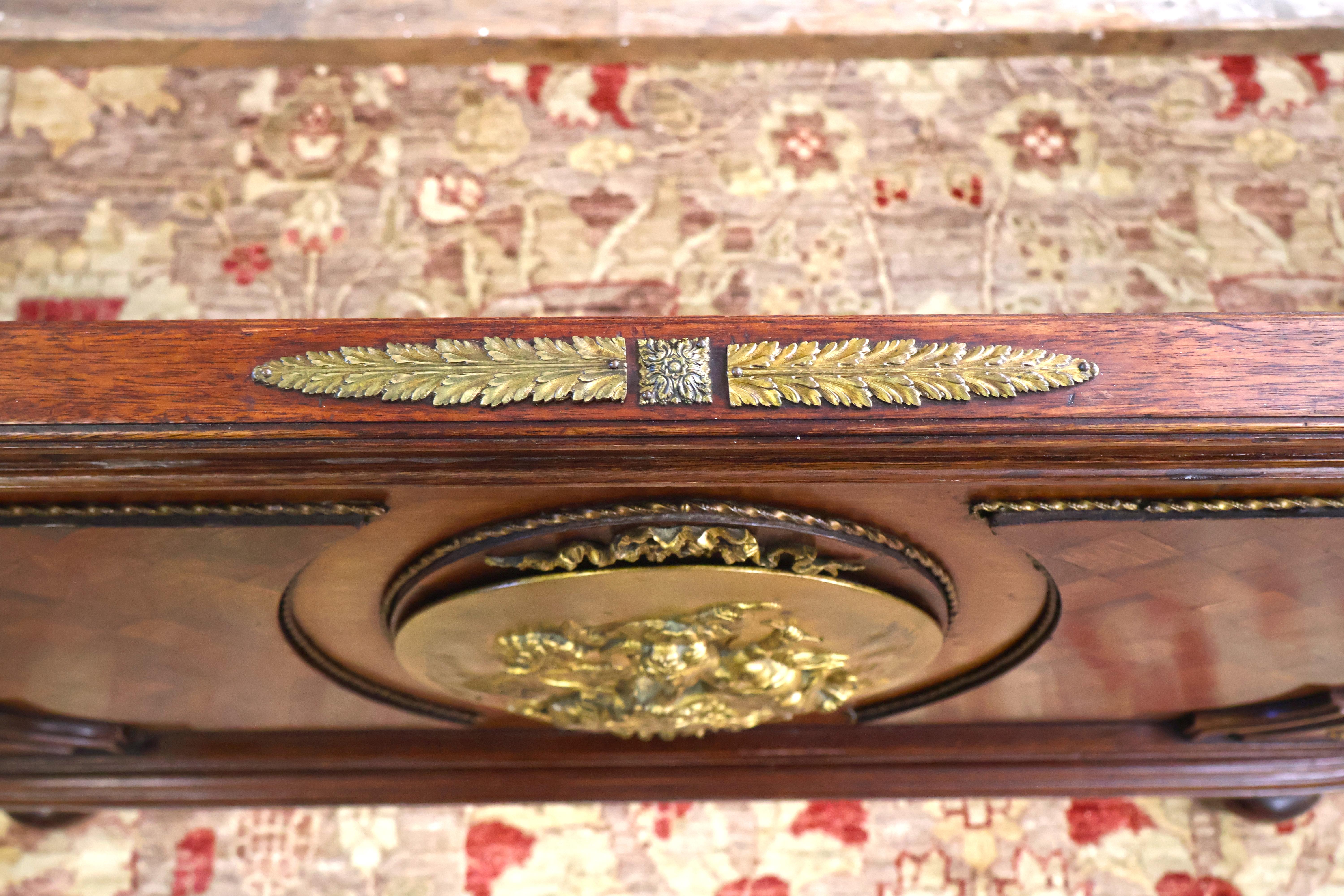 Early 20th Century French Louis XVI Style Inlaid Bronze Mounted Walnut Full Bed For Sale 10