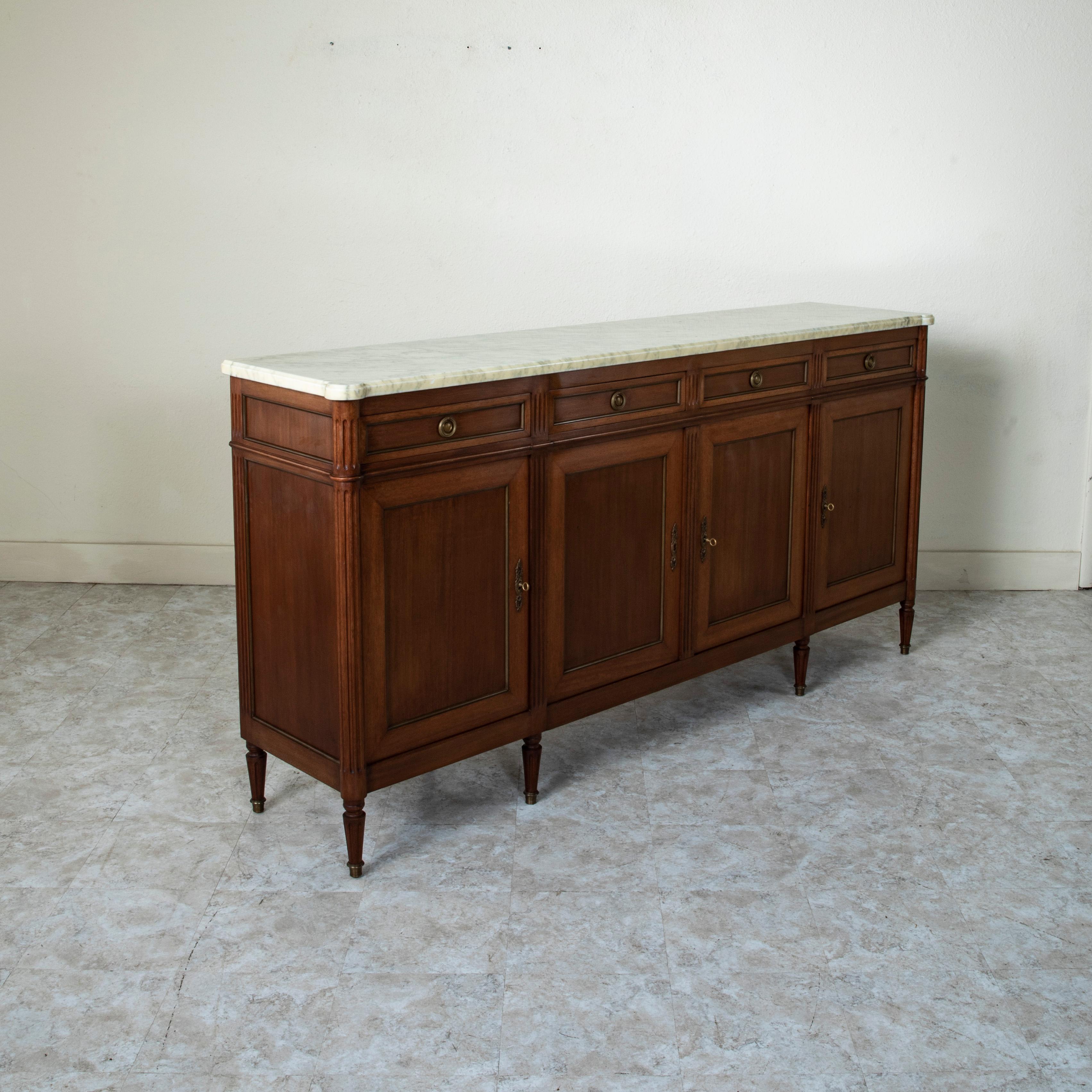 Early 20th Century French Louis XVI Style Mahogany and Marble Enfilade Sideboard In Good Condition In Fayetteville, AR