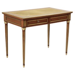 Early 20th Century French Louis XVI Style Mahogany Desk Gold Tooled Leather Top